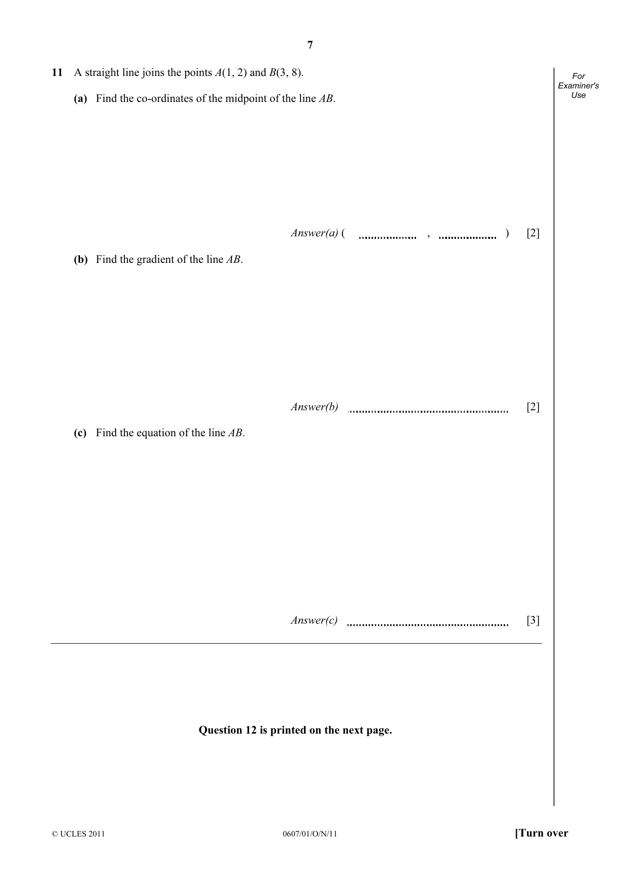 Cambridge IGCSE Mathematics - International 0607 2011 Oct/Nov Paper 1 · Variant 1 question paper, page 7 of 8