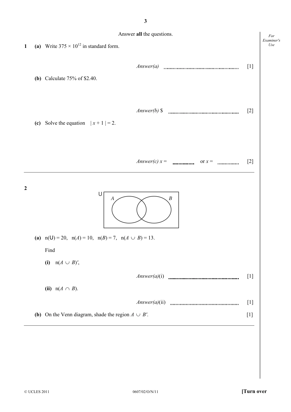 Cambridge IGCSE Mathematics - International 0607 2011 Oct/Nov Paper 2 · Variant 1 question paper, page 3 of 8