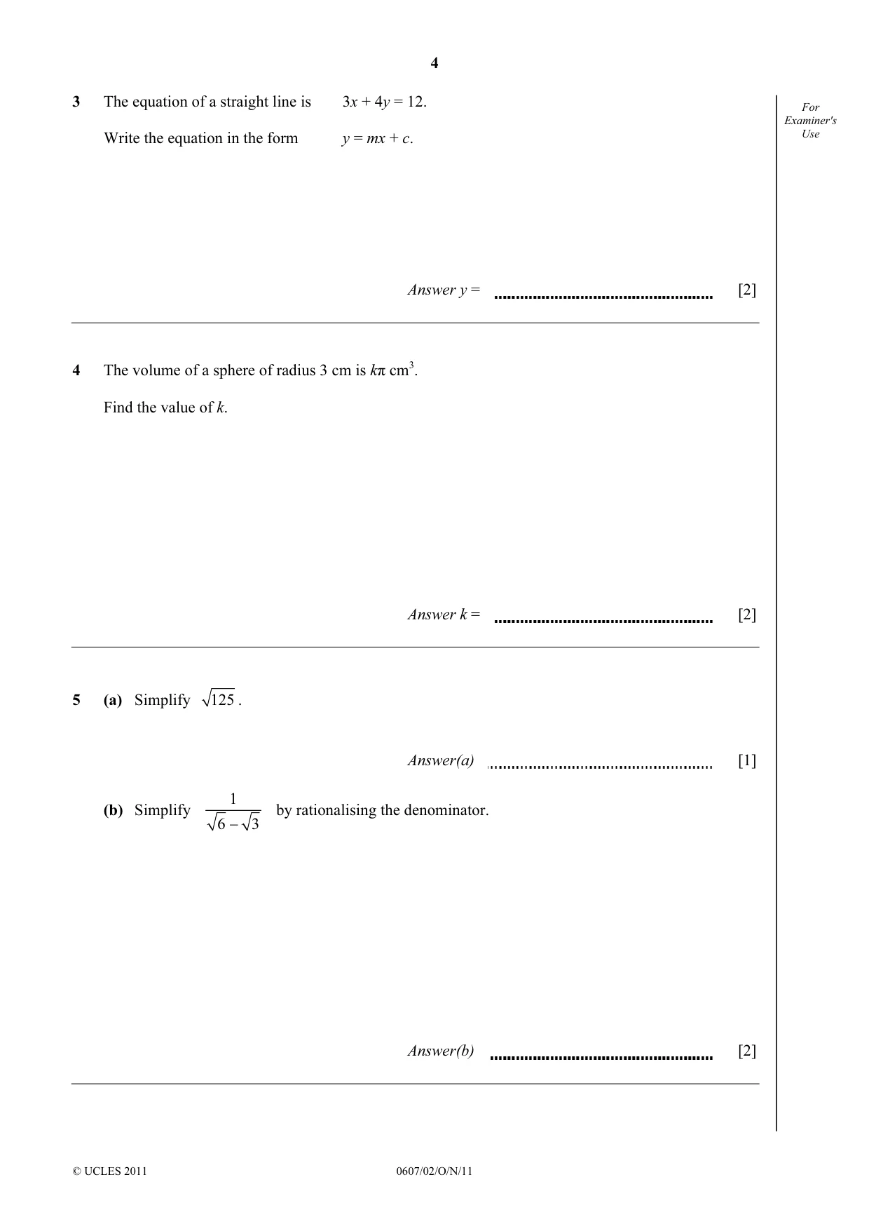 Cambridge IGCSE Mathematics - International 0607 2011 Oct/Nov Paper 2 · Variant 1 question paper, page 4 of 8