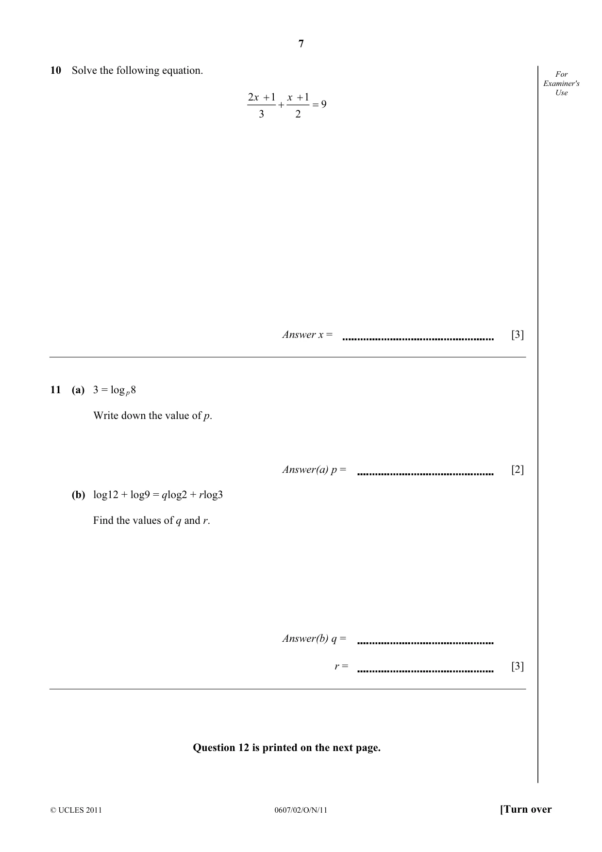 Cambridge IGCSE Mathematics - International 0607 2011 Oct/Nov Paper 2 · Variant 1 question paper, page 7 of 8
