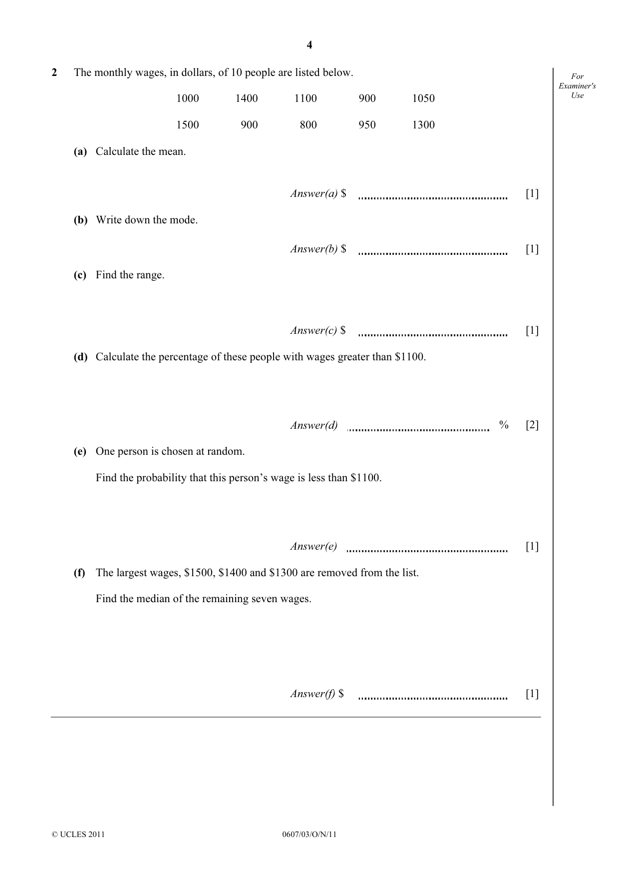 Cambridge IGCSE Mathematics - International 0607 2011 Oct/Nov Paper 3 · Variant 1 question paper, page 4 of 16