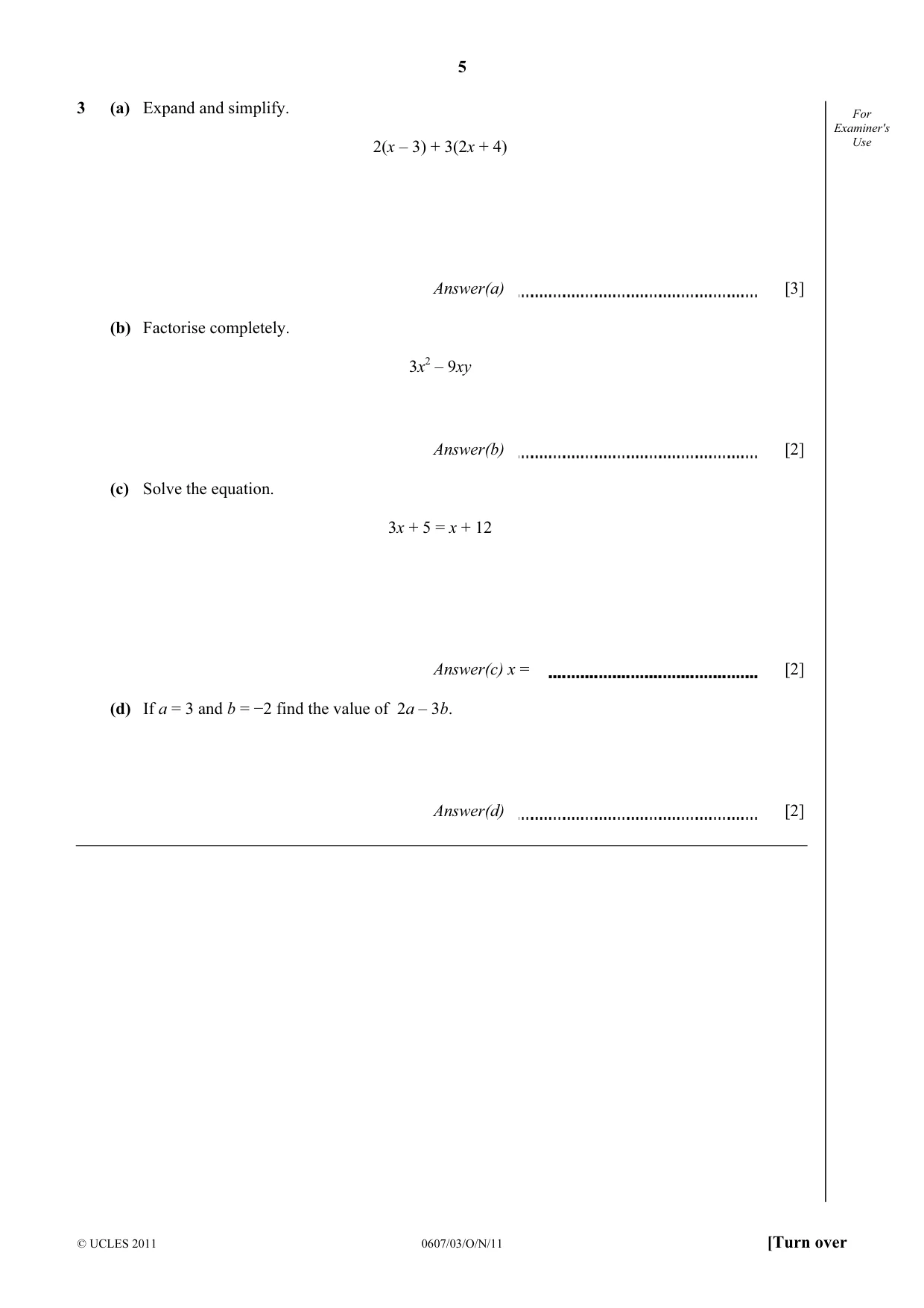 Cambridge IGCSE Mathematics - International 0607 2011 Oct/Nov Paper 3 · Variant 1 question paper, page 5 of 16