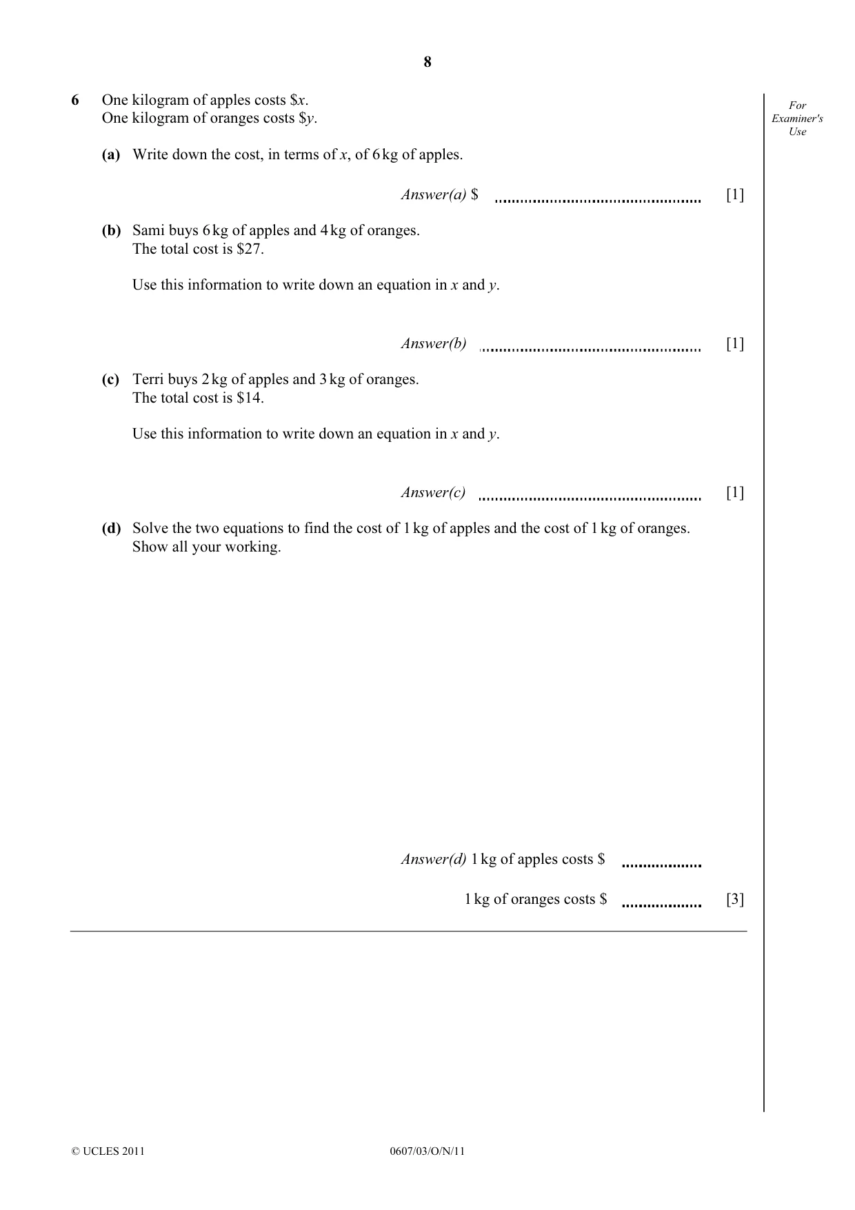 Cambridge IGCSE Mathematics - International 0607 2011 Oct/Nov Paper 3 · Variant 1 question paper, page 8 of 16