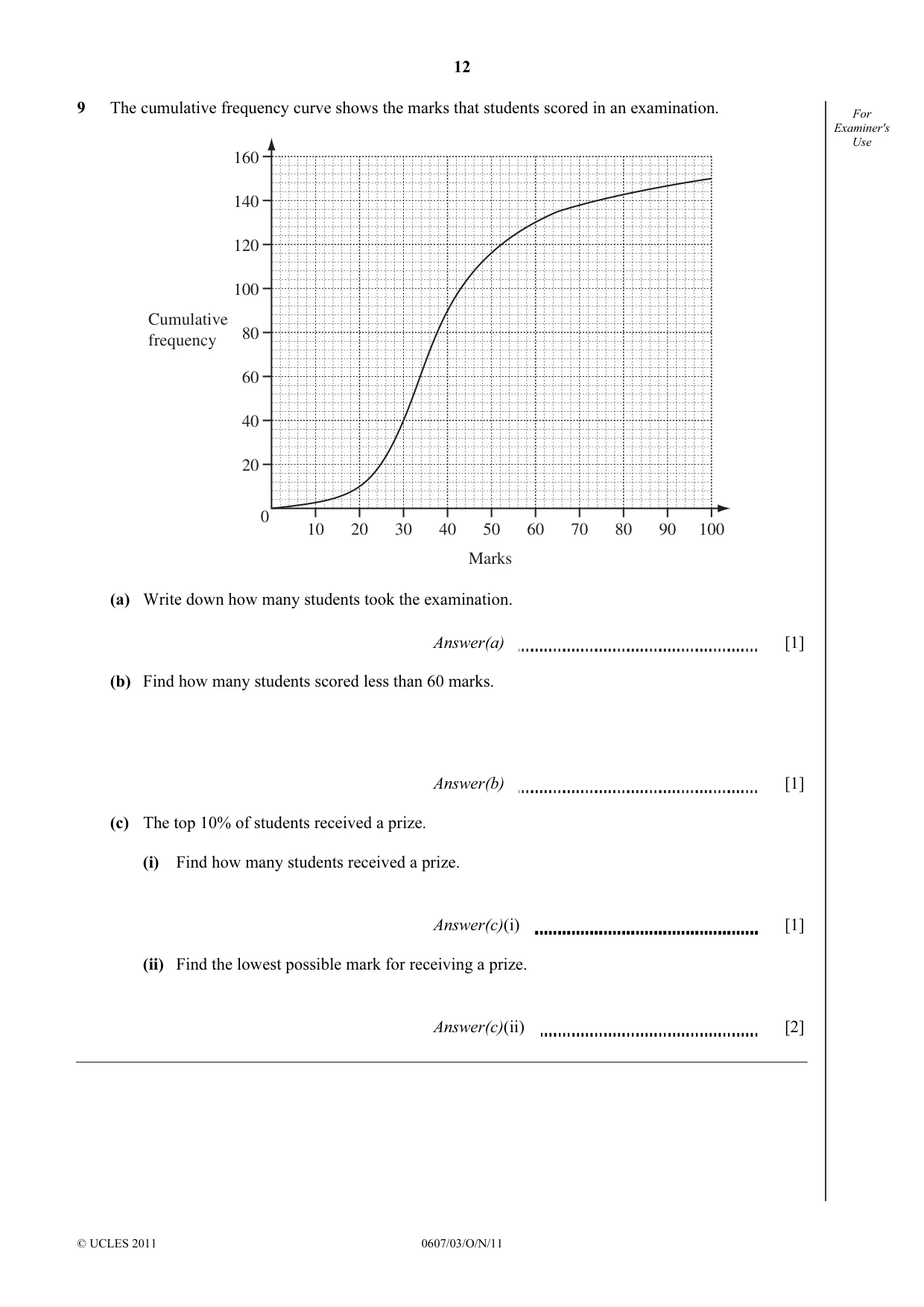 Cambridge IGCSE Mathematics - International 0607 2011 Oct/Nov Paper 3 · Variant 1 question paper, page 12 of 16