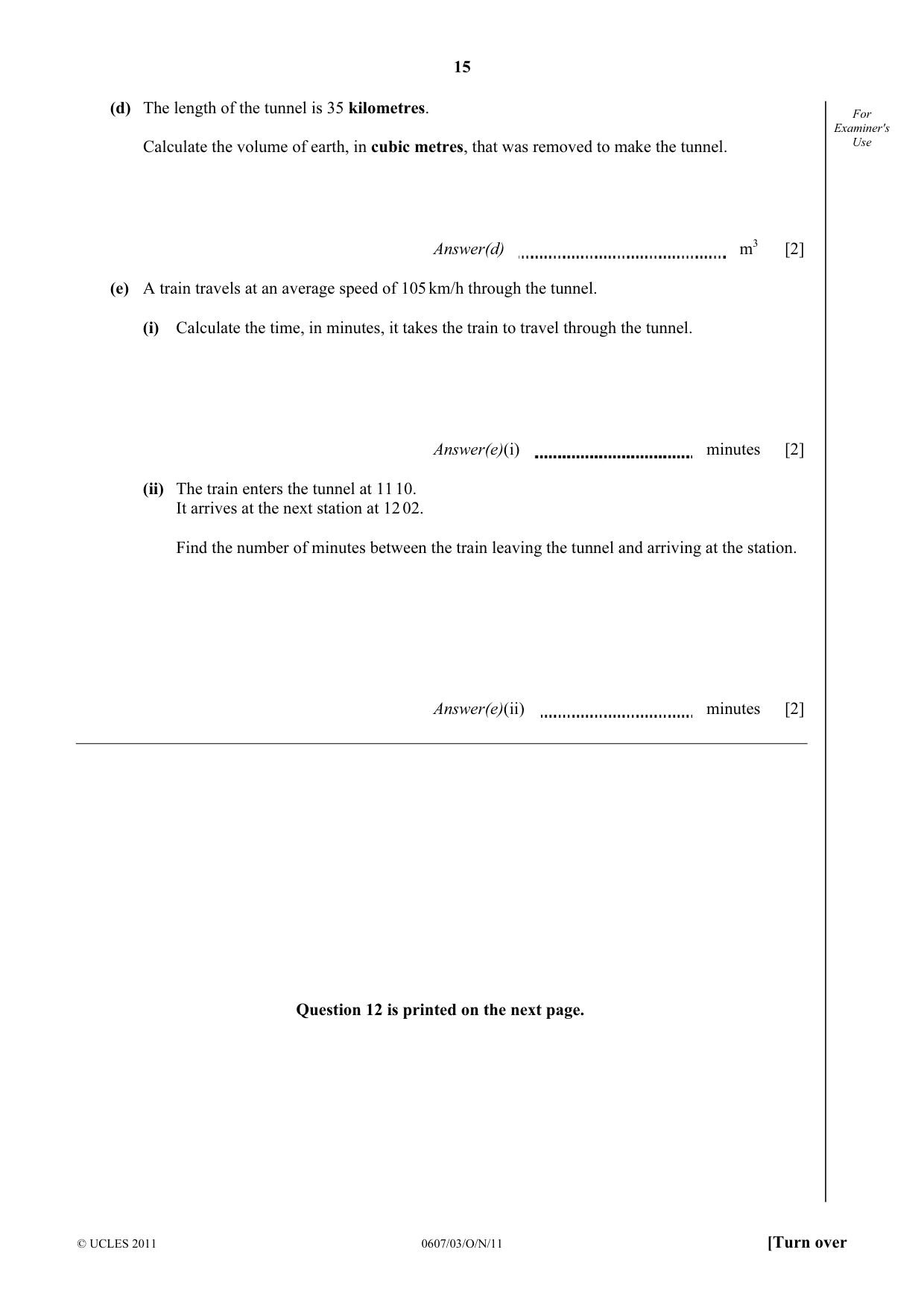 Cambridge IGCSE Mathematics - International 0607 2011 Oct/Nov Paper 3 · Variant 1 question paper, page 15 of 16