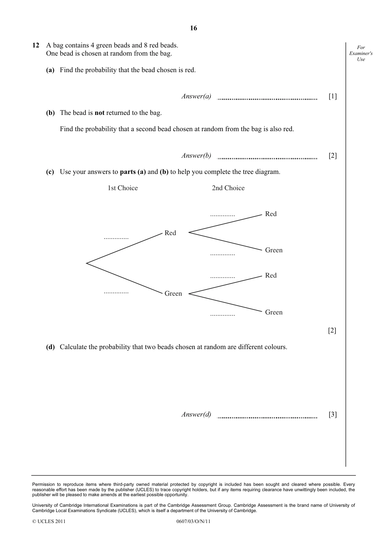 Cambridge IGCSE Mathematics - International 0607 2011 Oct/Nov Paper 3 · Variant 1 question paper, page 16 of 16