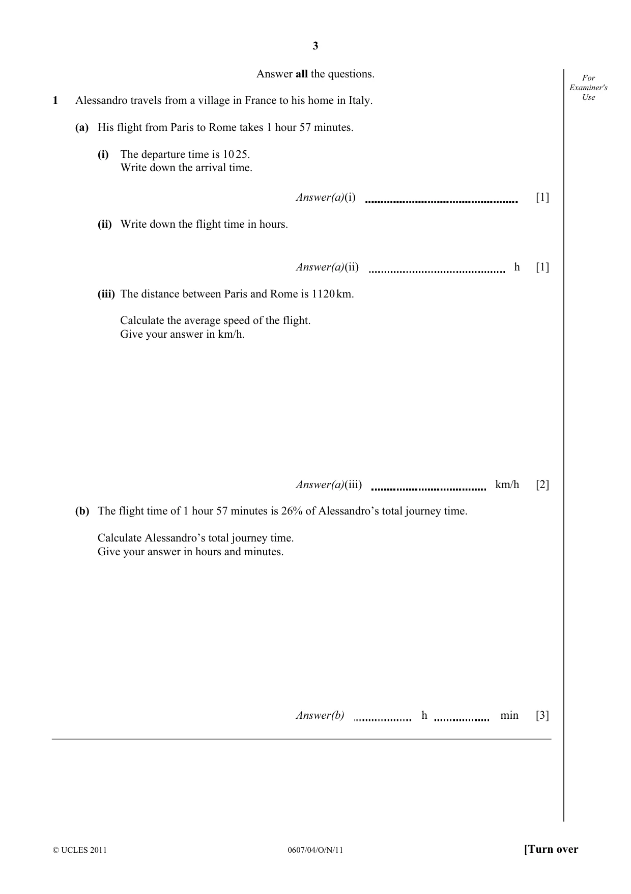 Cambridge IGCSE Mathematics - International 0607 2011 Oct/Nov Paper 4 · Variant 1 question paper, page 3 of 20