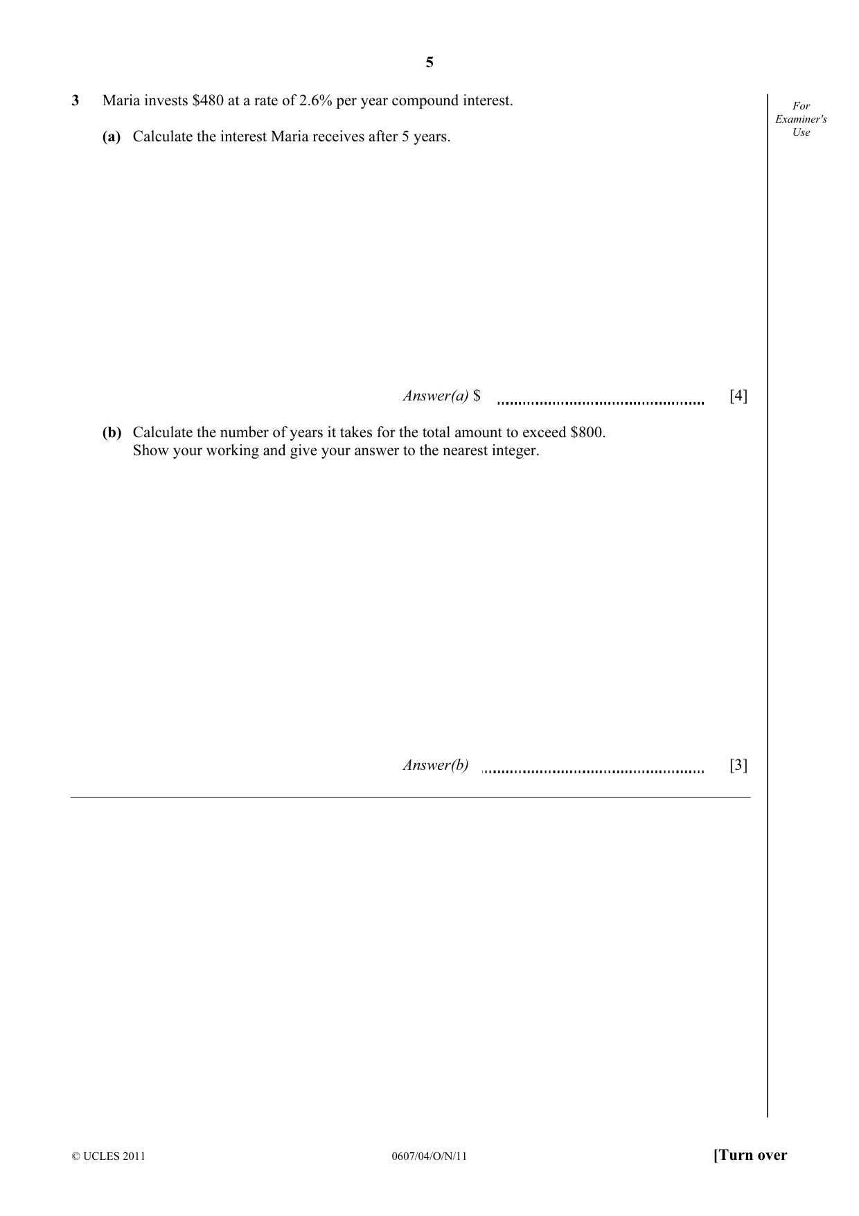 Cambridge IGCSE Mathematics - International 0607 2011 Oct/Nov Paper 4 · Variant 1 question paper, page 5 of 20