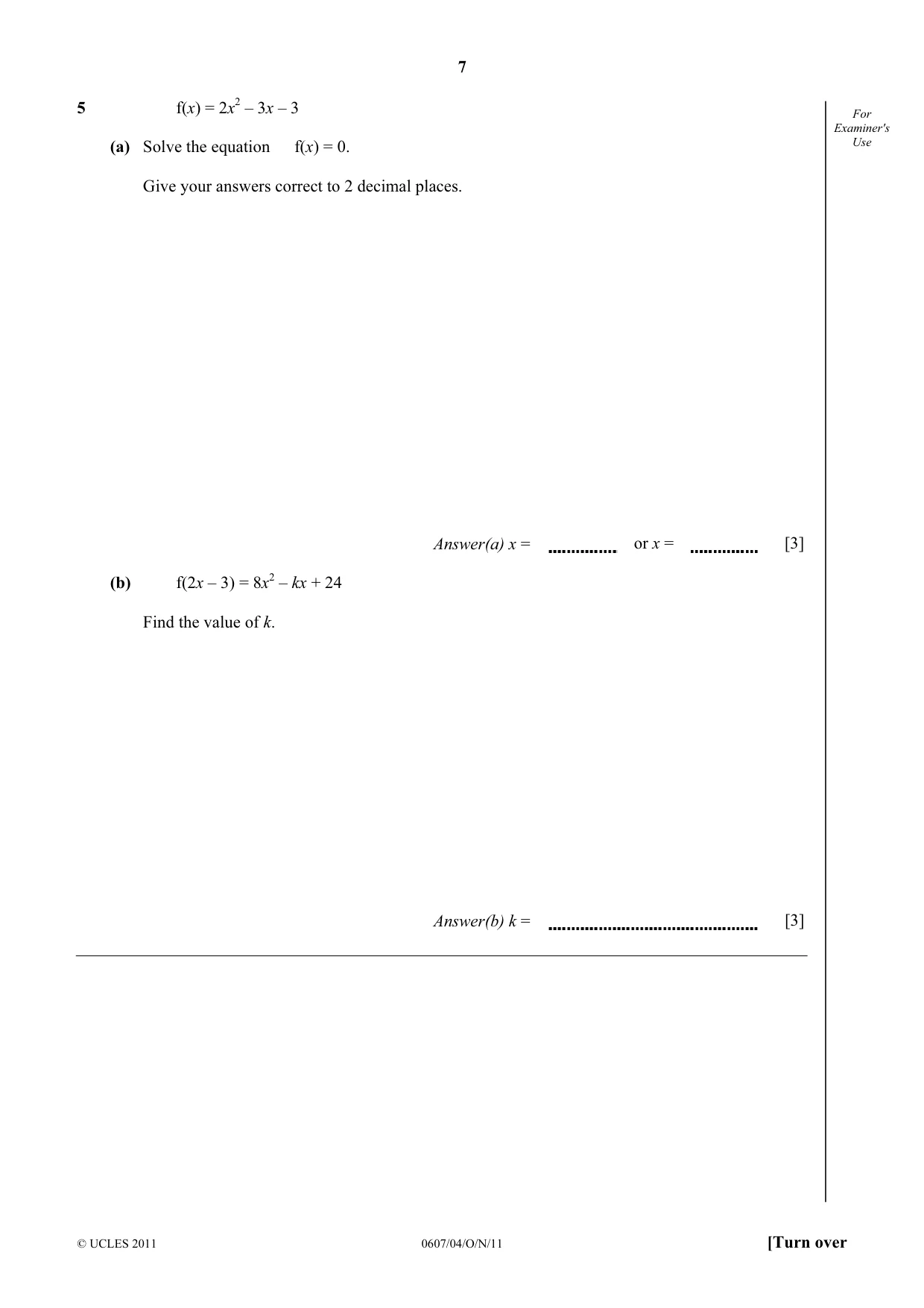 Cambridge IGCSE Mathematics - International 0607 2011 Oct/Nov Paper 4 · Variant 1 question paper, page 7 of 20