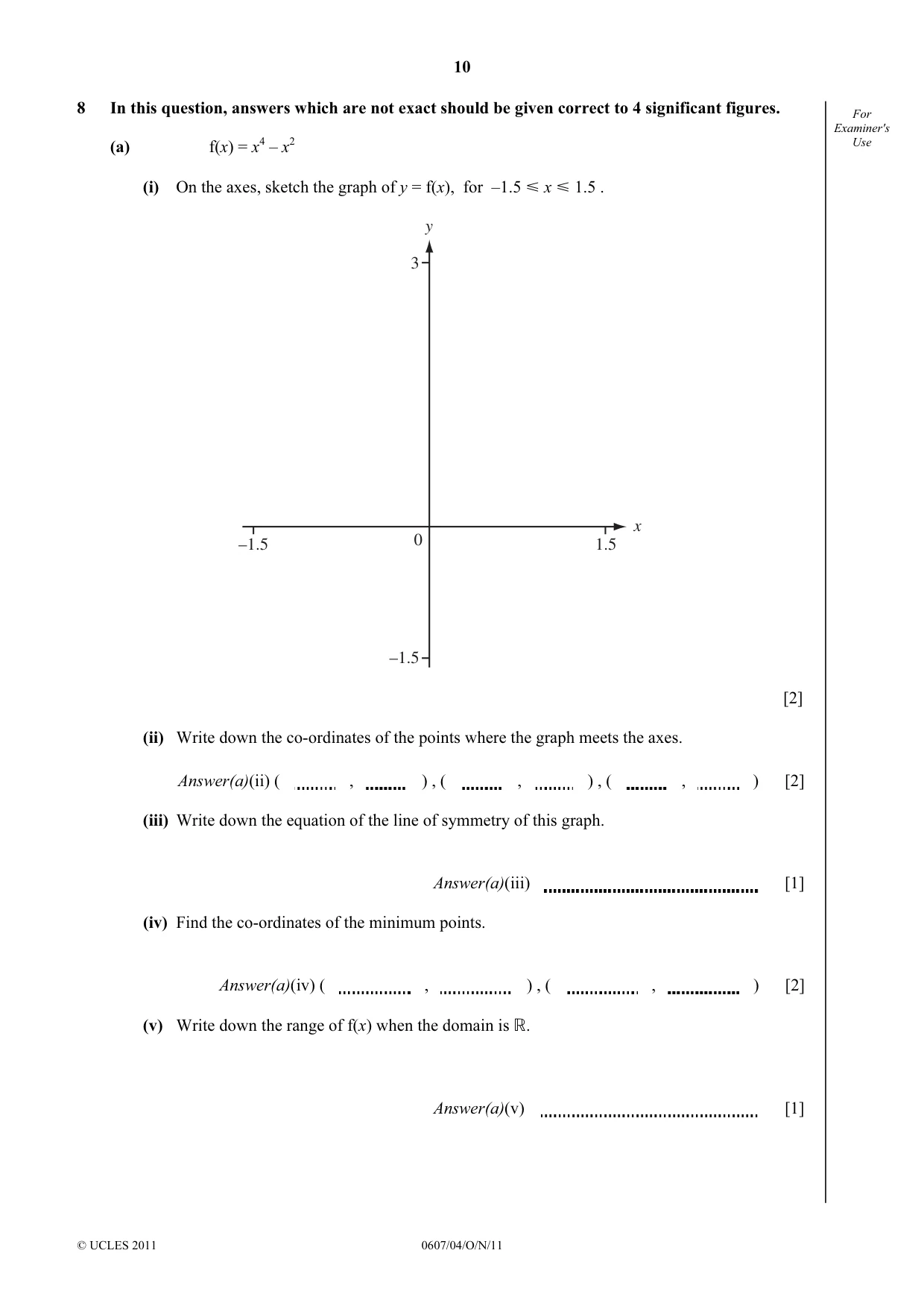 Cambridge IGCSE Mathematics - International 0607 2011 Oct/Nov Paper 4 · Variant 1 question paper, page 10 of 20
