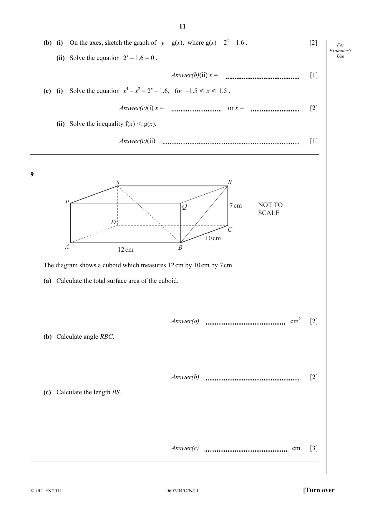 Cambridge IGCSE Mathematics - International 0607 2011 Oct/Nov Paper 4 · Variant 1 question paper, page 11 of 20