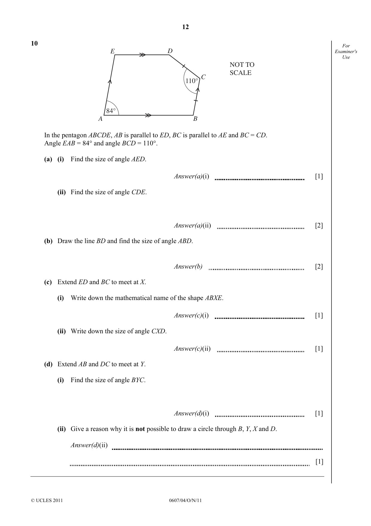 Cambridge IGCSE Mathematics - International 0607 2011 Oct/Nov Paper 4 · Variant 1 question paper, page 12 of 20