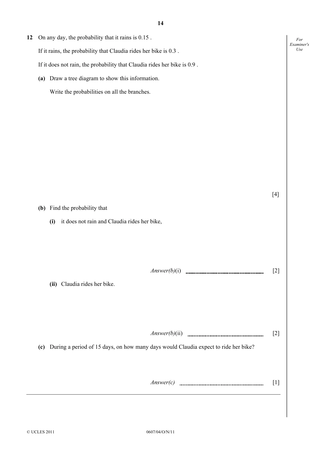 Cambridge IGCSE Mathematics - International 0607 2011 Oct/Nov Paper 4 · Variant 1 question paper, page 14 of 20