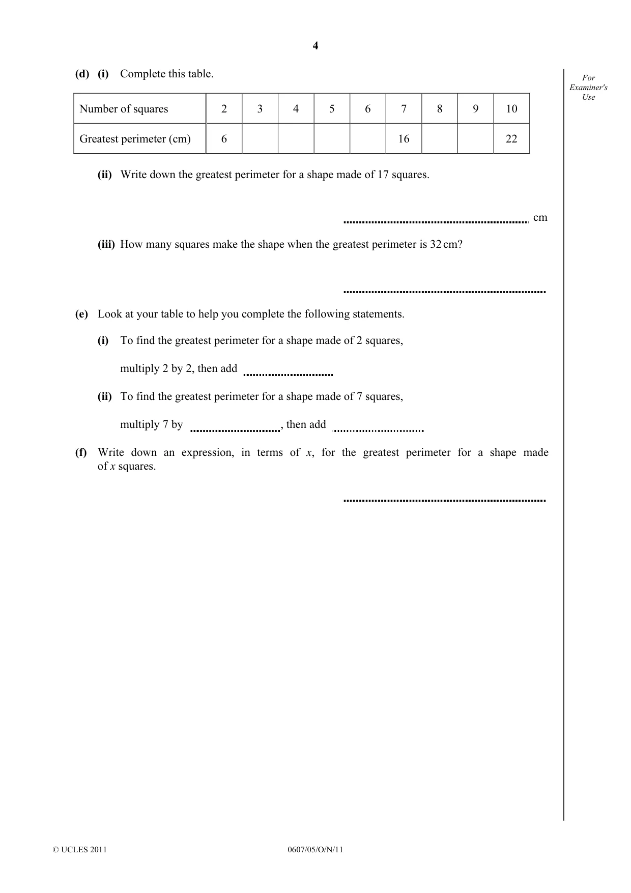 Cambridge IGCSE Mathematics - International 0607 2011 Oct/Nov Paper 5 · Variant 1 question paper, page 4 of 8