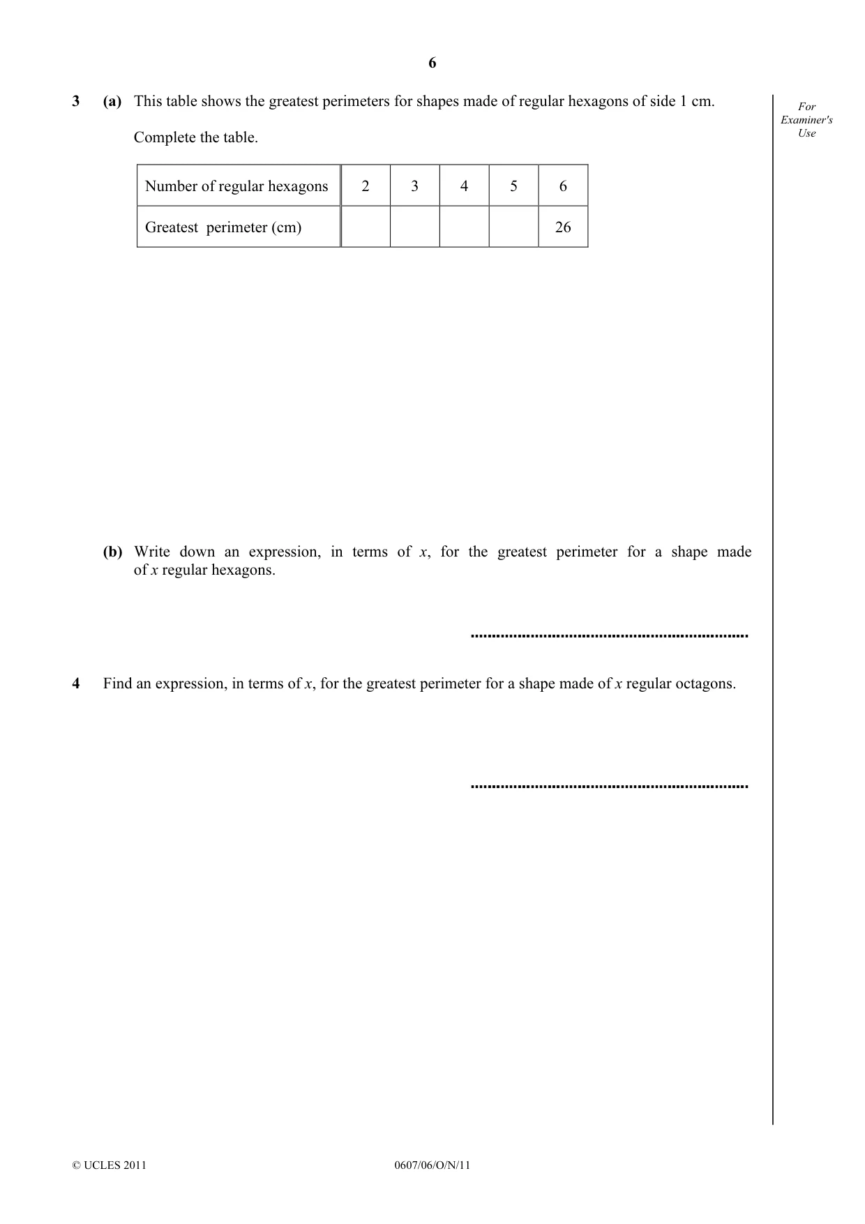 Cambridge IGCSE Mathematics - International 0607 2011 Oct/Nov Paper 6 · Variant 1 question paper, page 6 of 12