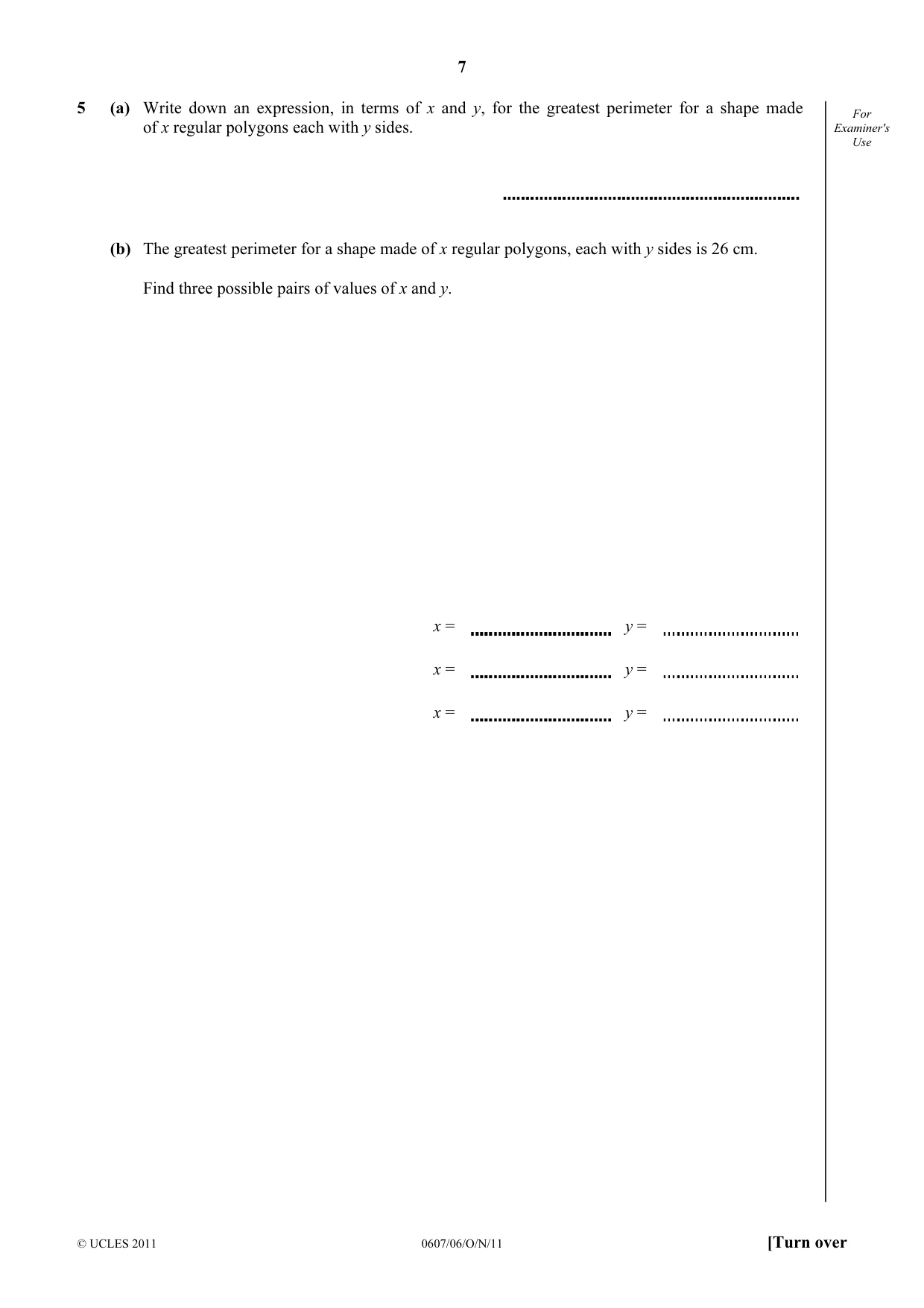 Cambridge IGCSE Mathematics - International 0607 2011 Oct/Nov Paper 6 · Variant 1 question paper, page 7 of 12