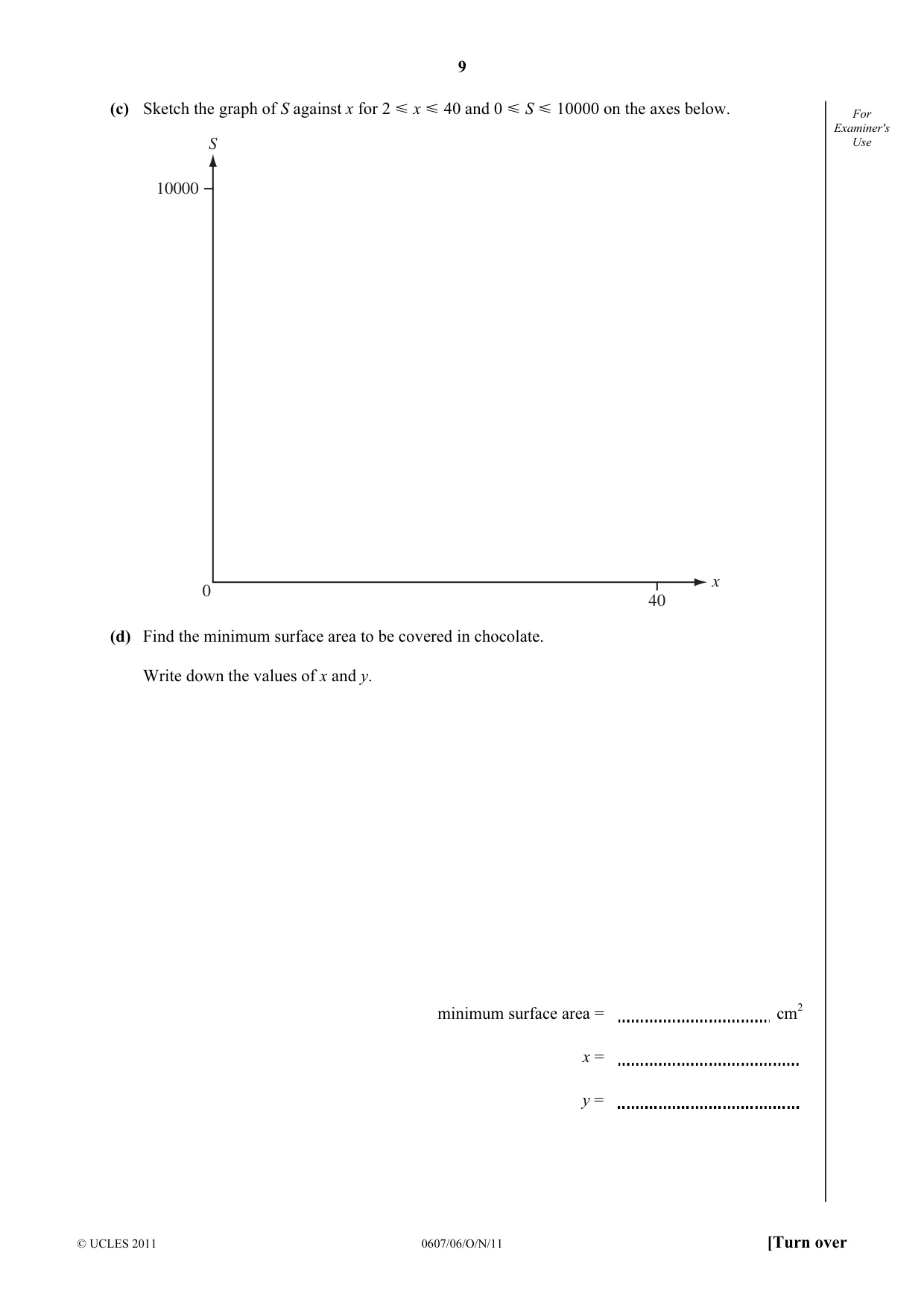 Cambridge IGCSE Mathematics - International 0607 2011 Oct/Nov Paper 6 · Variant 1 question paper, page 9 of 12