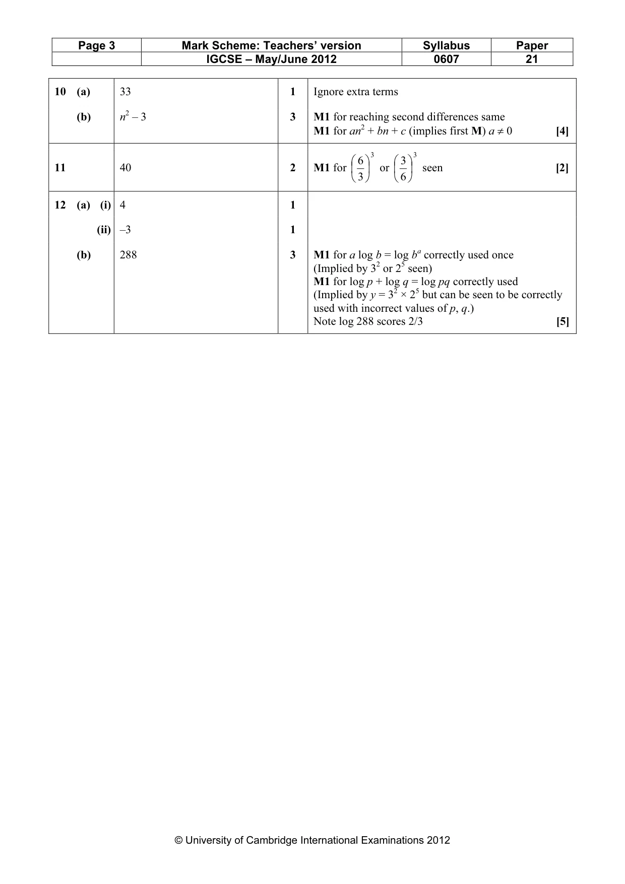 Mark scheme, page 3 of 3