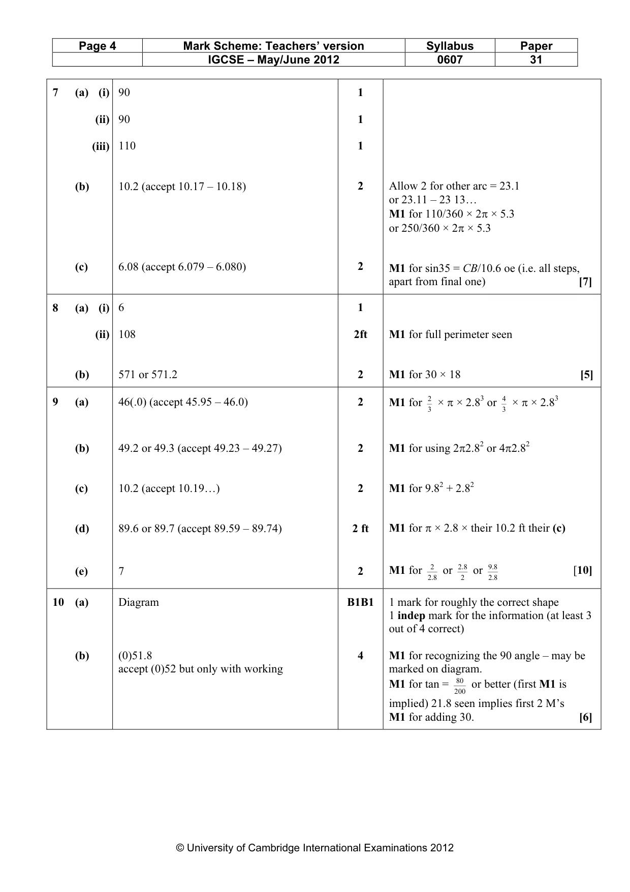 Mark scheme, page 4 of 6