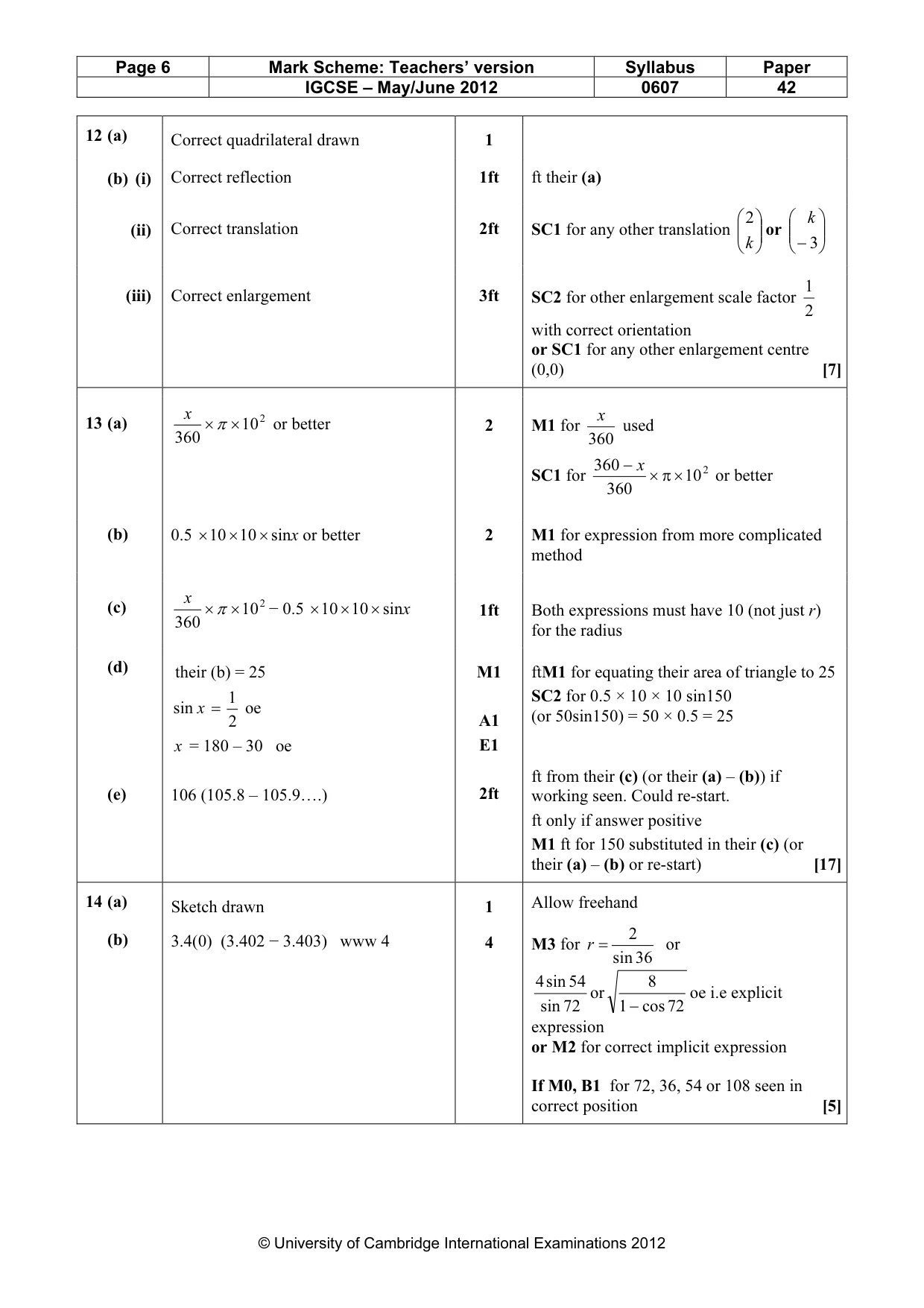 Mark scheme, page 6 of 6
