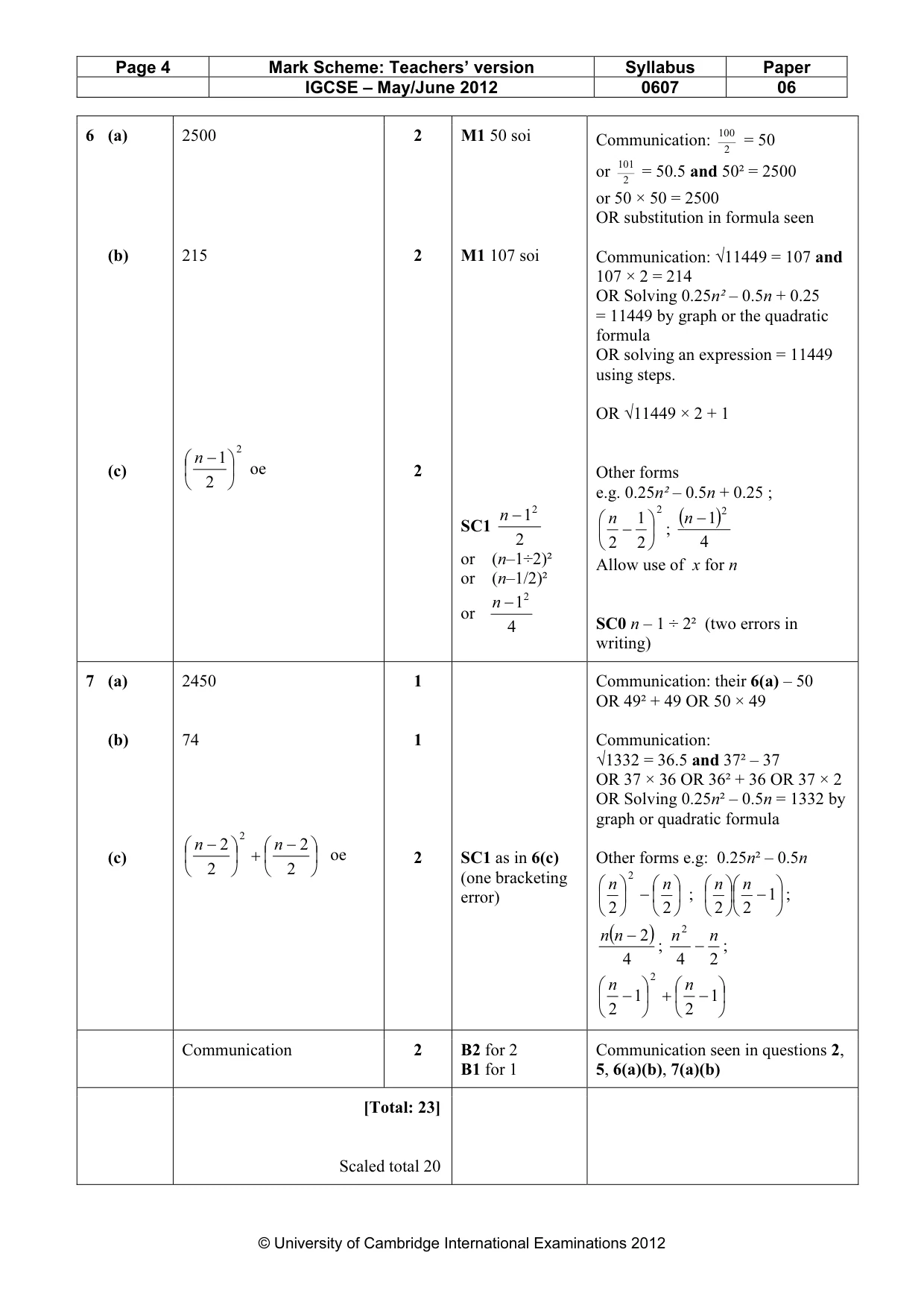 Mark scheme, page 4 of 6