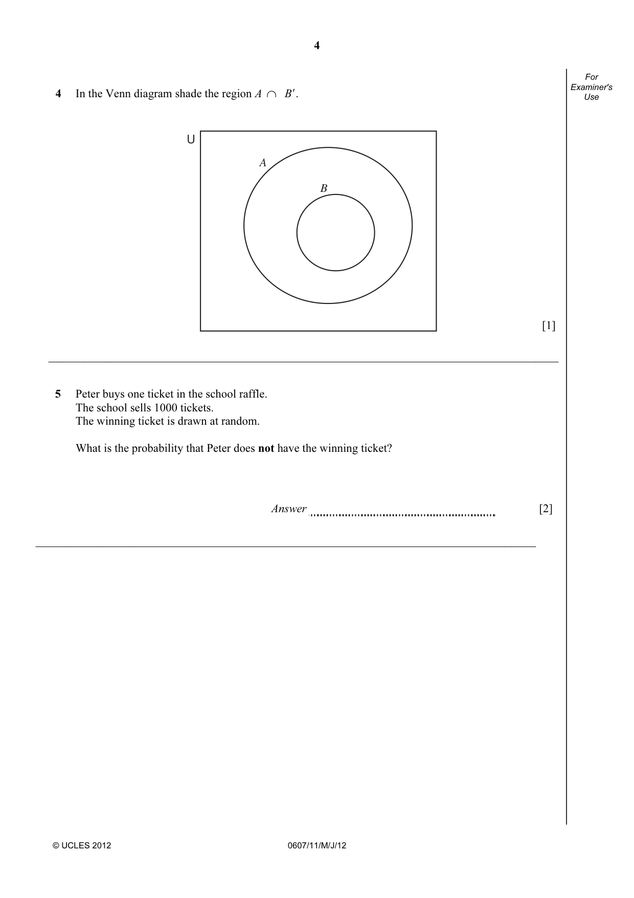 Cambridge IGCSE Mathematics - International 0607 2012 May/June Paper 1 · Variant 1 question paper, page 4 of 12
