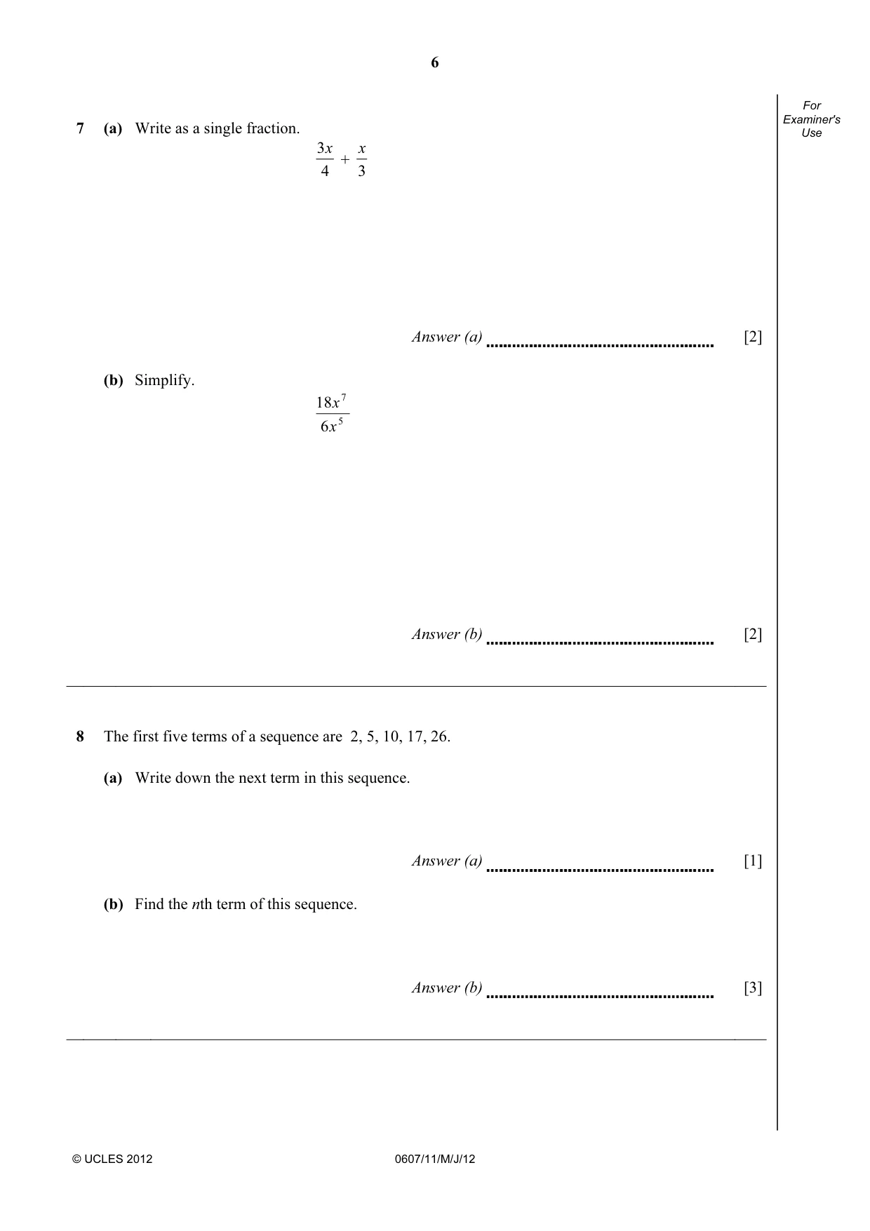 Cambridge IGCSE Mathematics - International 0607 2012 May/June Paper 1 · Variant 1 question paper, page 6 of 12