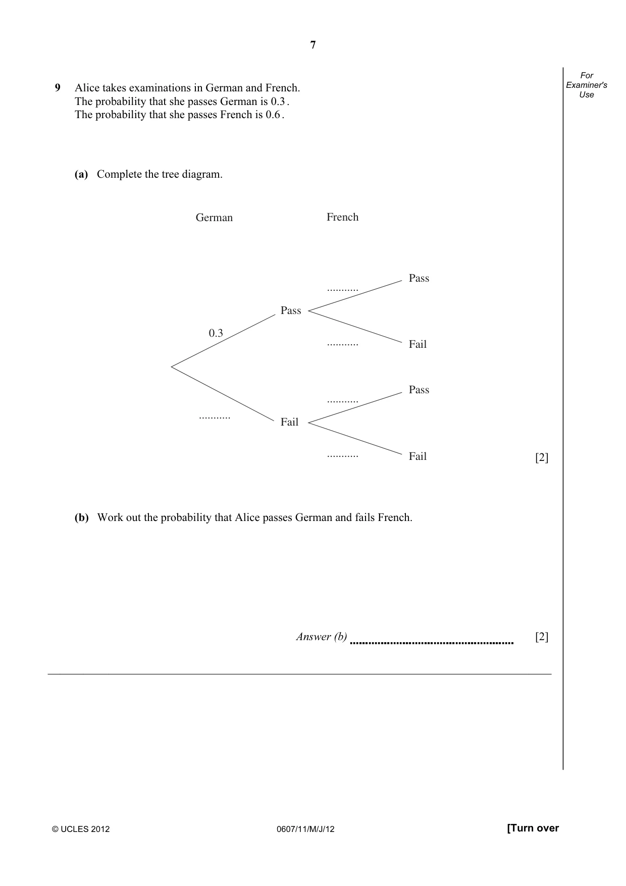 Cambridge IGCSE Mathematics - International 0607 2012 May/June Paper 1 · Variant 1 question paper, page 7 of 12
