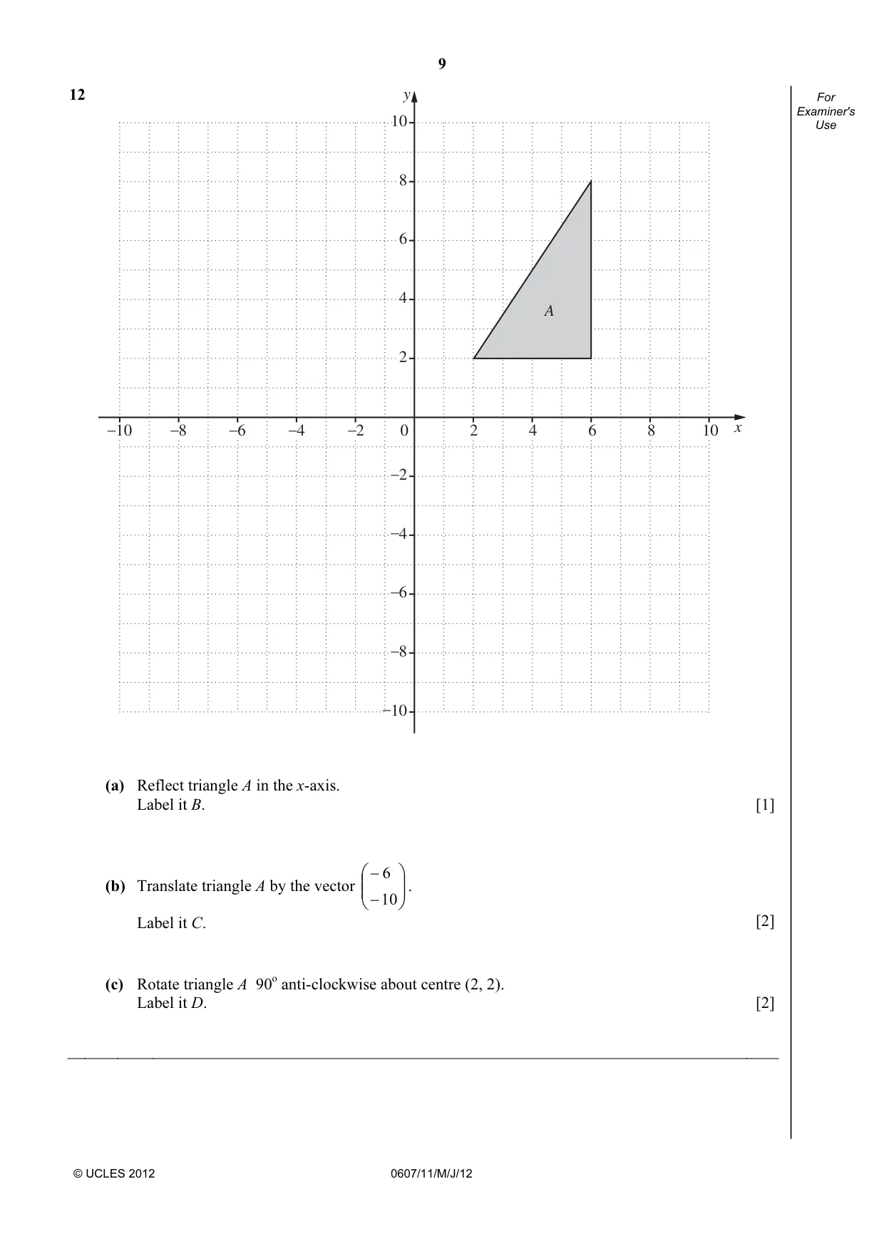 Cambridge IGCSE Mathematics - International 0607 2012 May/June Paper 1 · Variant 1 question paper, page 9 of 12