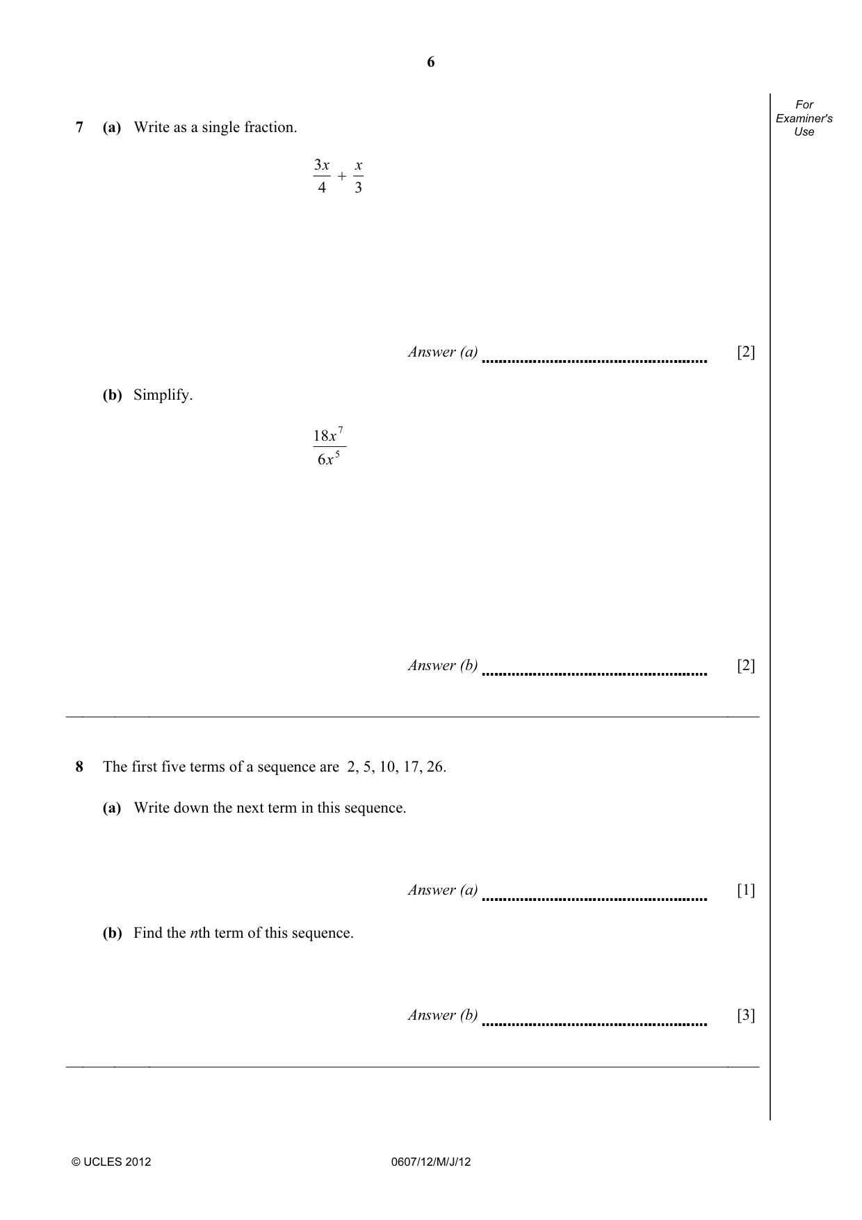 Cambridge IGCSE Mathematics - International 0607 2012 May/June Paper 1 · Variant 2 question paper, page 6 of 12