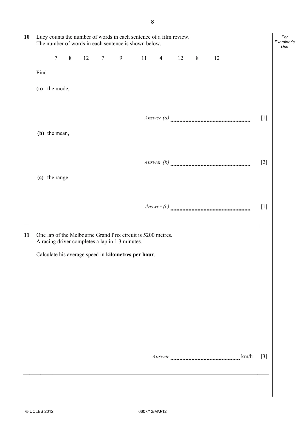 Cambridge IGCSE Mathematics - International 0607 2012 May/June Paper 1 · Variant 2 question paper, page 8 of 12