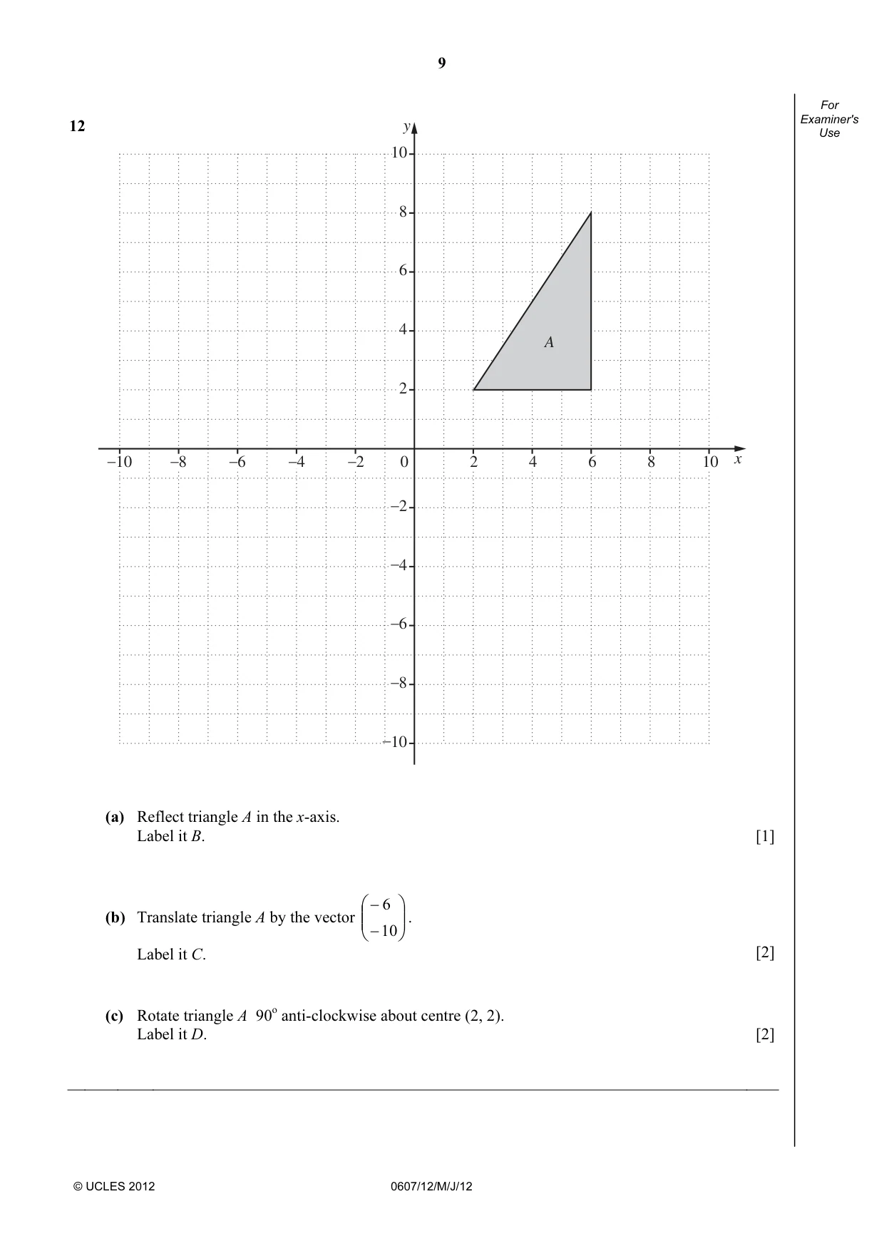 Cambridge IGCSE Mathematics - International 0607 2012 May/June Paper 1 · Variant 2 question paper, page 9 of 12