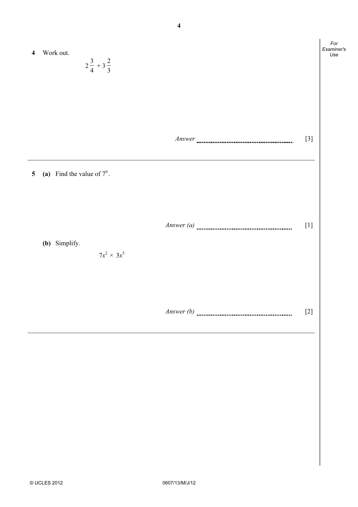 Cambridge IGCSE Mathematics - International 0607 2012 May/June Paper 1 · Variant 3 question paper, page 4 of 12