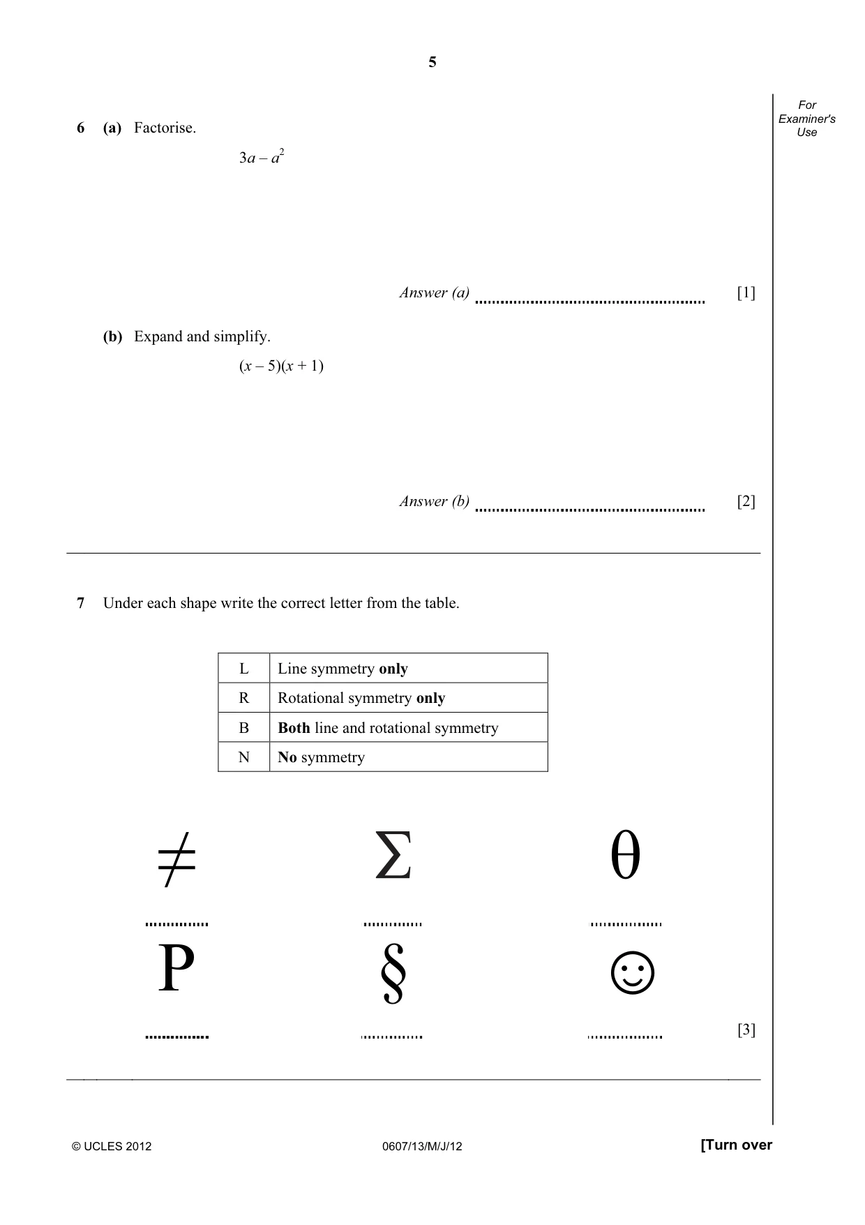 Cambridge IGCSE Mathematics - International 0607 2012 May/June Paper 1 · Variant 3 question paper, page 5 of 12