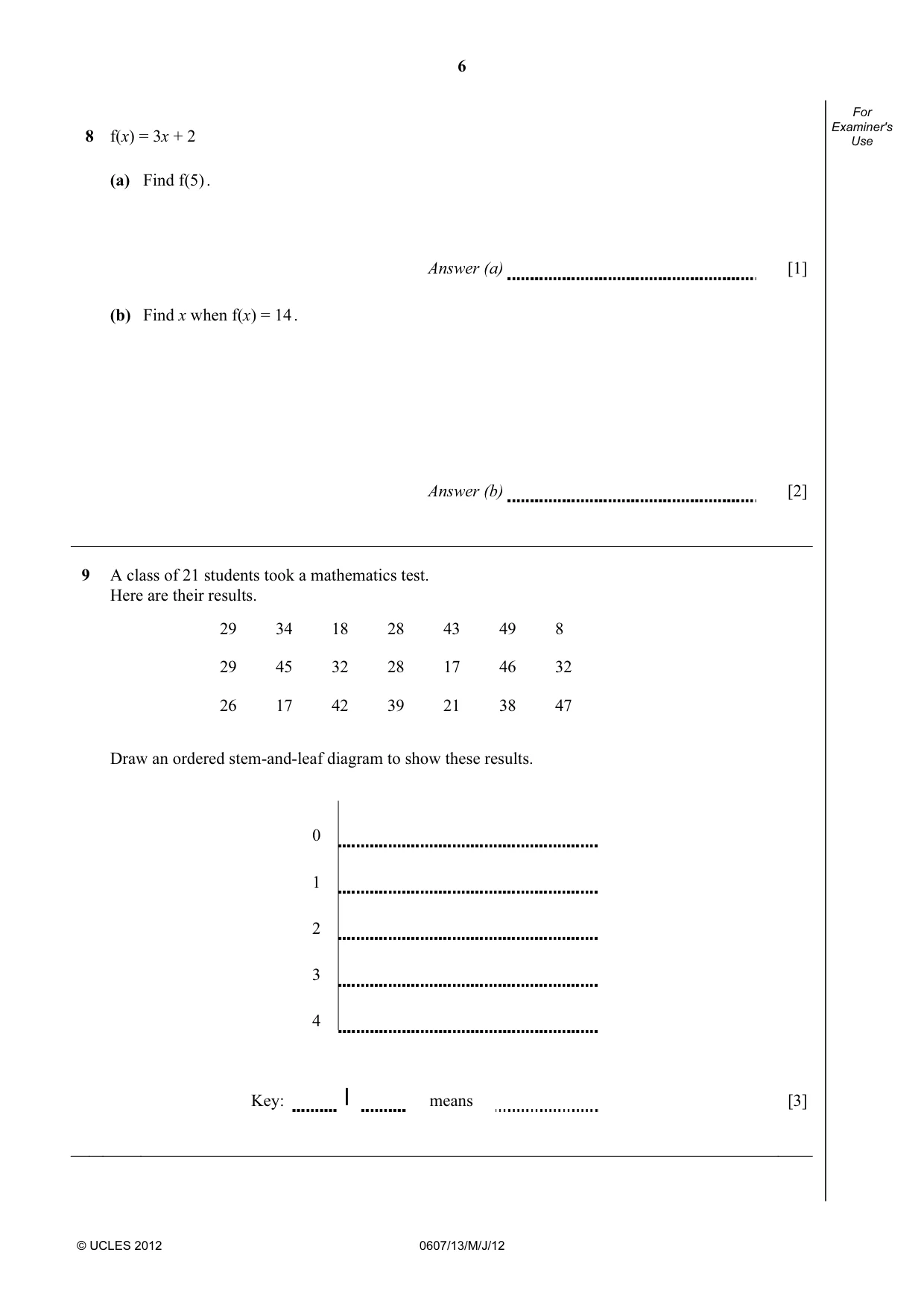 Cambridge IGCSE Mathematics - International 0607 2012 May/June Paper 1 · Variant 3 question paper, page 6 of 12