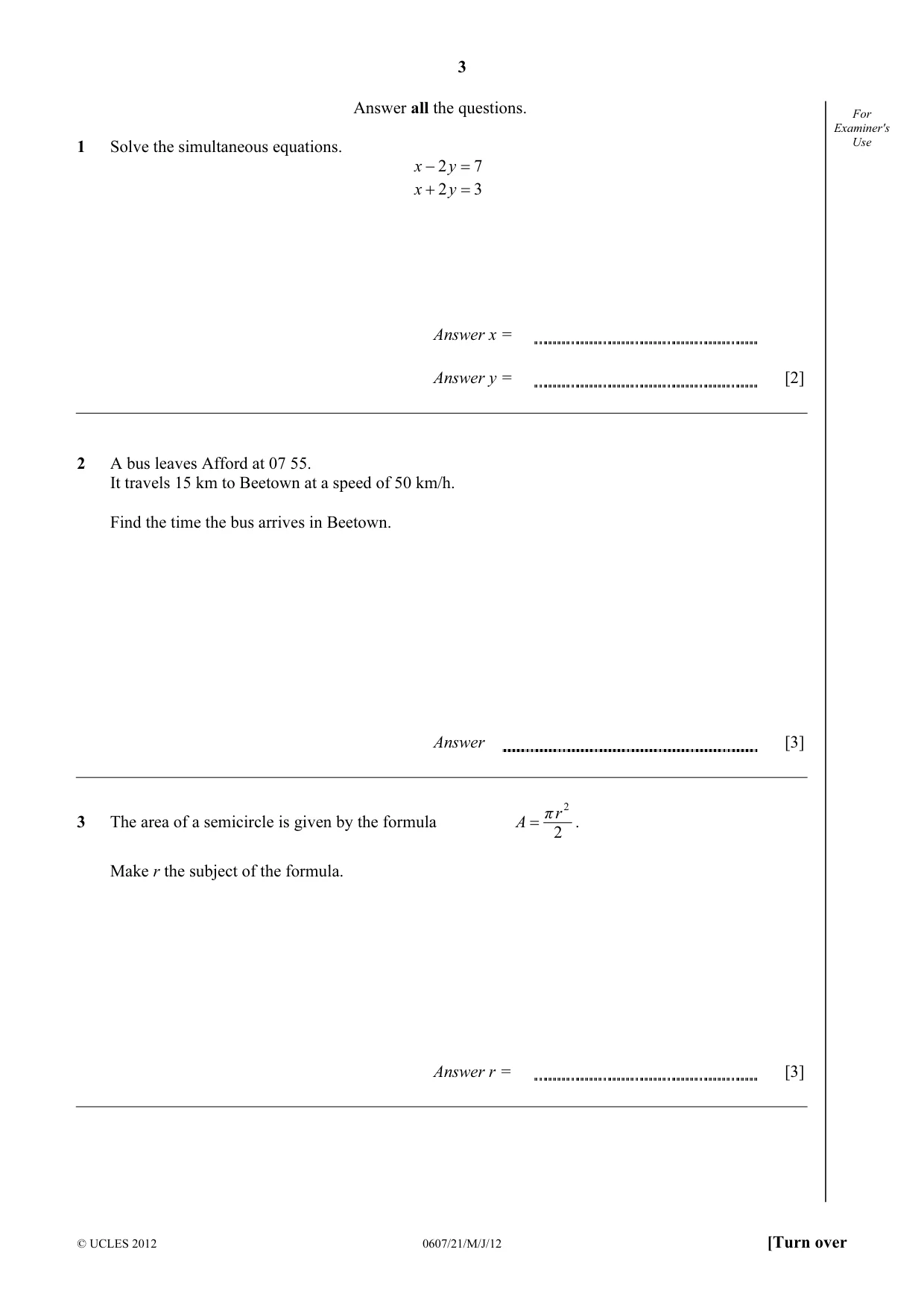 Cambridge IGCSE Mathematics - International 0607 2012 May/June Paper 2 · Variant 1 question paper, page 3 of 8