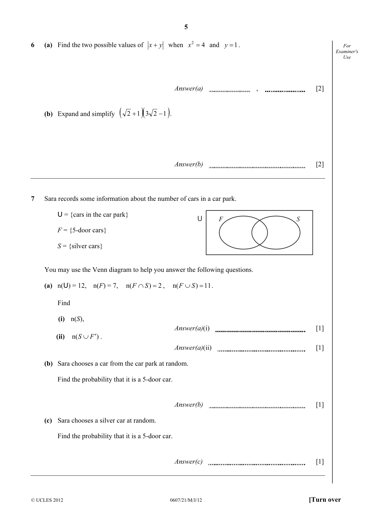 Cambridge IGCSE Mathematics - International 0607 2012 May/June Paper 2 · Variant 1 question paper, page 5 of 8
