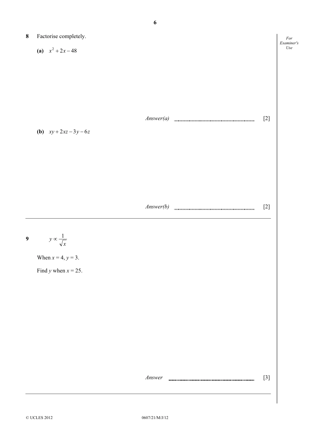 Cambridge IGCSE Mathematics - International 0607 2012 May/June Paper 2 · Variant 1 question paper, page 6 of 8