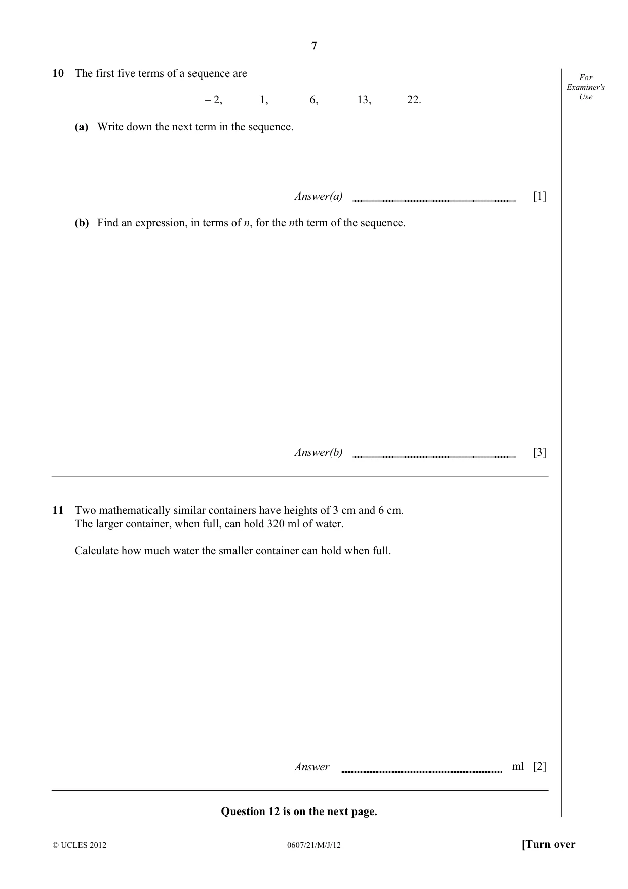 Cambridge IGCSE Mathematics - International 0607 2012 May/June Paper 2 · Variant 1 question paper, page 7 of 8