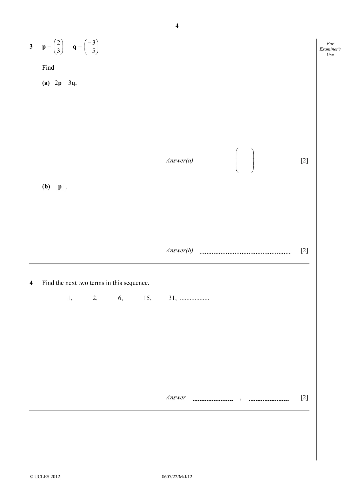 Cambridge IGCSE Mathematics - International 0607 2012 May/June Paper 2 · Variant 2 question paper, page 4 of 8
