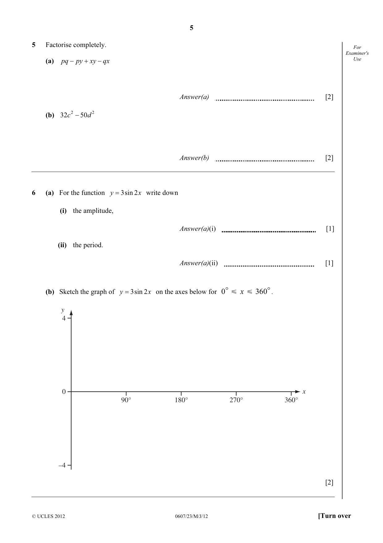 Cambridge IGCSE Mathematics - International 0607 2012 May/June Paper 2 · Variant 3 question paper, page 5 of 8