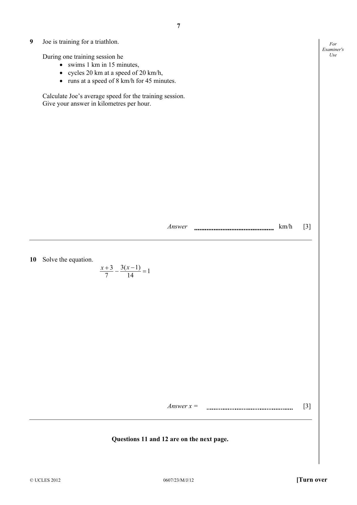 Cambridge IGCSE Mathematics - International 0607 2012 May/June Paper 2 · Variant 3 question paper, page 7 of 8