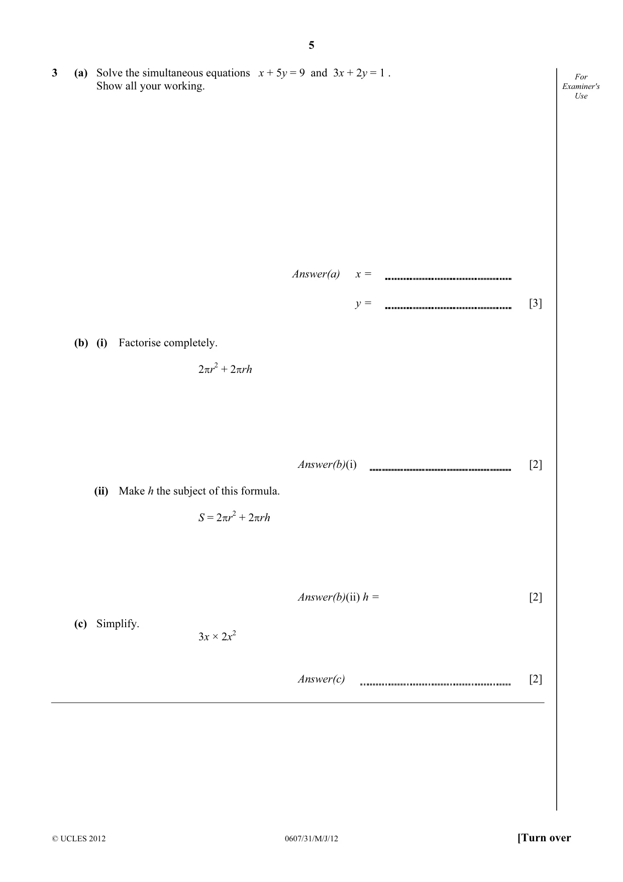 Cambridge IGCSE Mathematics - International 0607 2012 May/June Paper 3 · Variant 1 question paper, page 5 of 20