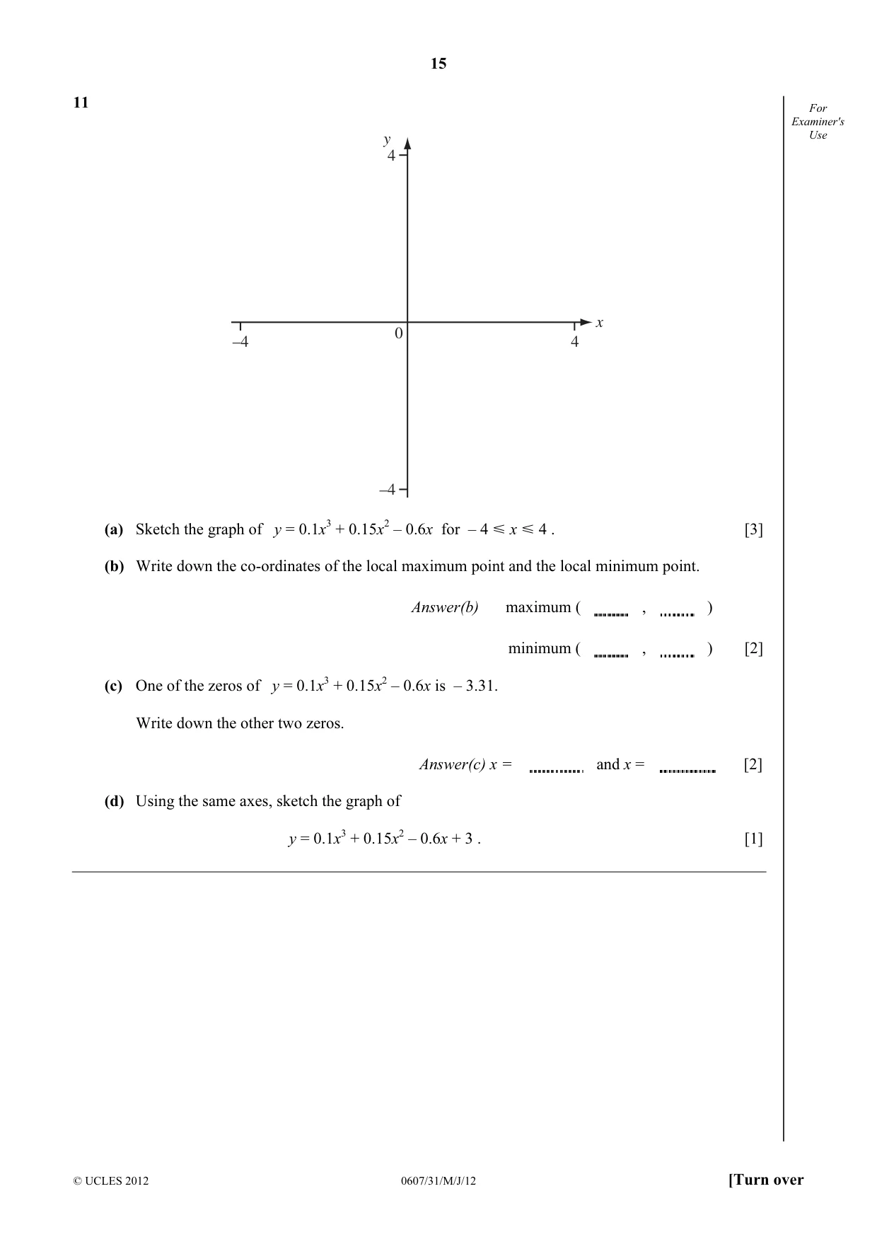 Cambridge IGCSE Mathematics - International 0607 2012 May/June Paper 3 · Variant 1 question paper, page 15 of 20