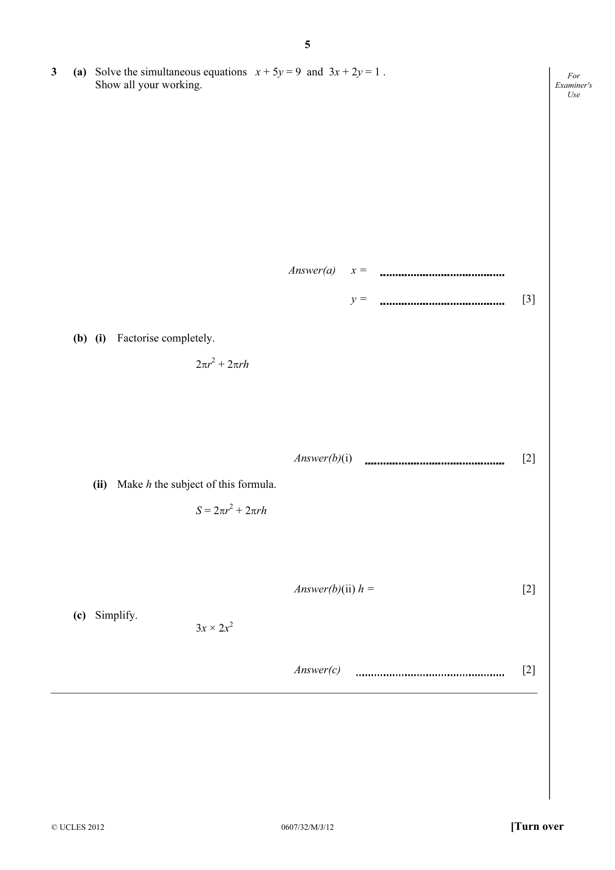 Cambridge IGCSE Mathematics - International 0607 2012 May/June Paper 3 · Variant 2 question paper, page 5 of 20