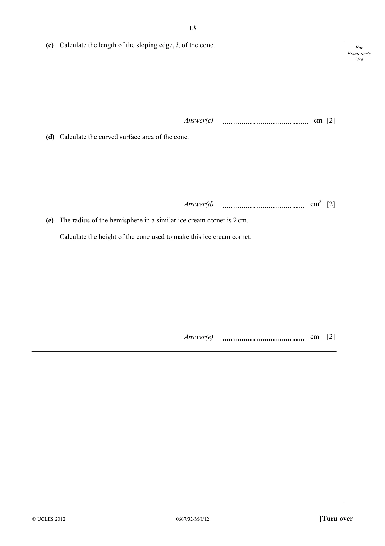 Cambridge IGCSE Mathematics - International 0607 2012 May/June Paper 3 · Variant 2 question paper, page 13 of 20