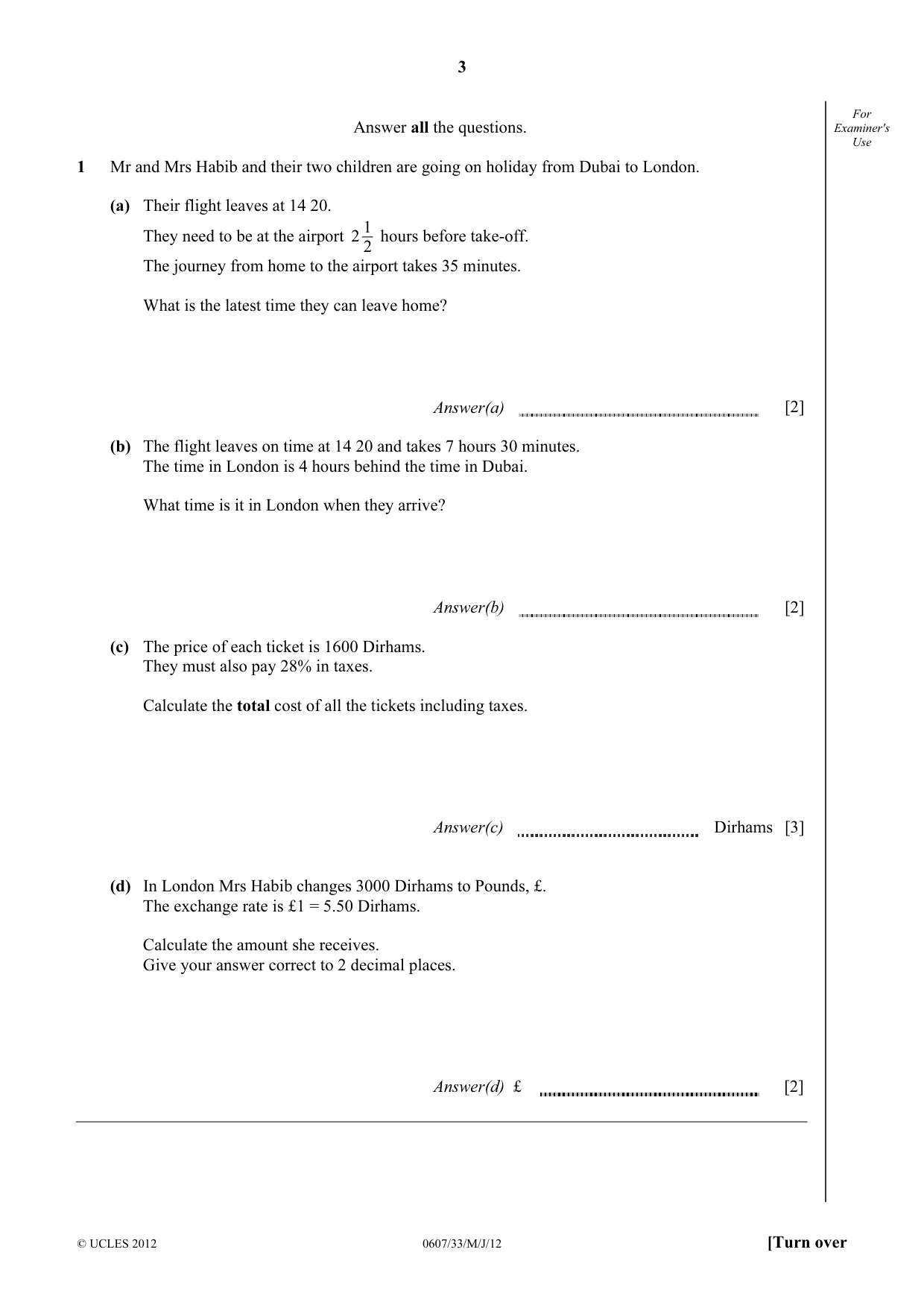 Cambridge IGCSE Mathematics - International 0607 2012 May/June Paper 3 · Variant 3 question paper, page 3 of 20