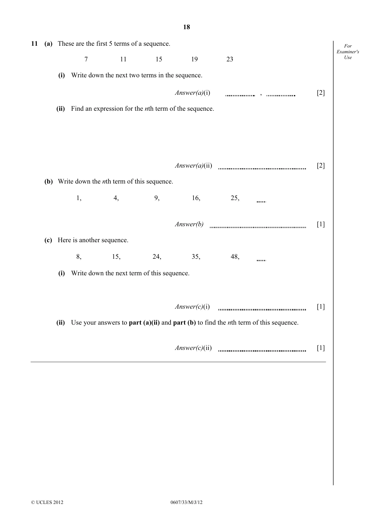 Cambridge IGCSE Mathematics - International 0607 2012 May/June Paper 3 · Variant 3 question paper, page 18 of 20