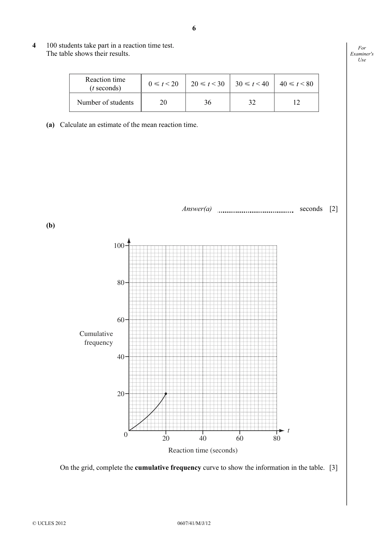 Cambridge IGCSE Mathematics - International 0607 2012 May/June Paper 4 · Variant 1 question paper, page 6 of 20