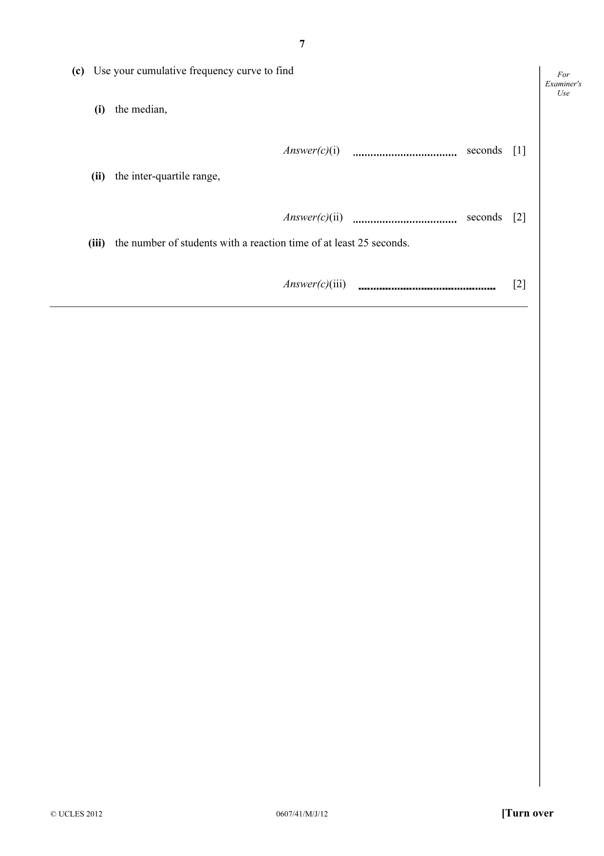 Cambridge IGCSE Mathematics - International 0607 2012 May/June Paper 4 · Variant 1 question paper, page 7 of 20